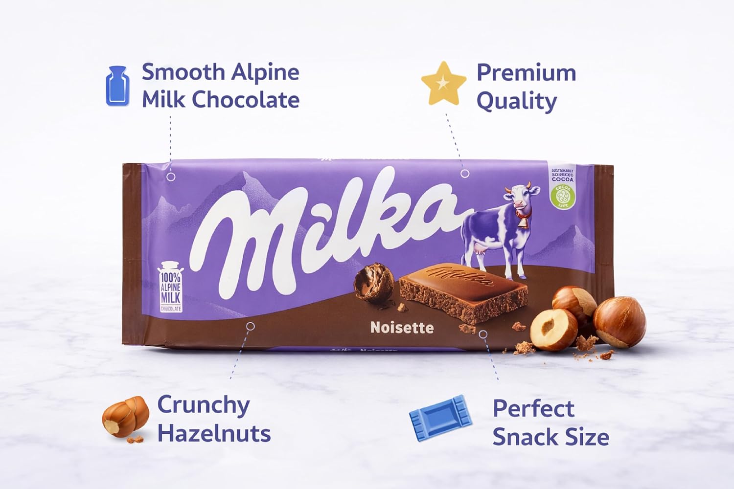 Milka Noisette Milk Chocolate 90g (Pack of 10)