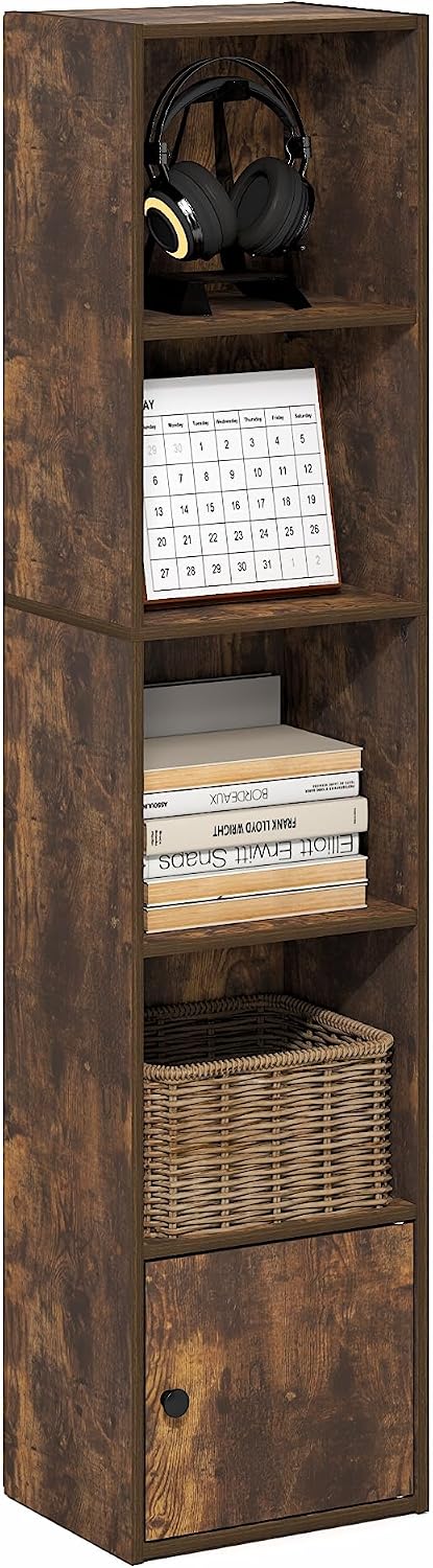 Furinno LUDER Book Shelf, 5-Cube Bookshelf, Reversible Bookcase, 9.4 x 19.5 x 31.5, Easy Assembly, for Living Room, Bedroom, Home Office, White