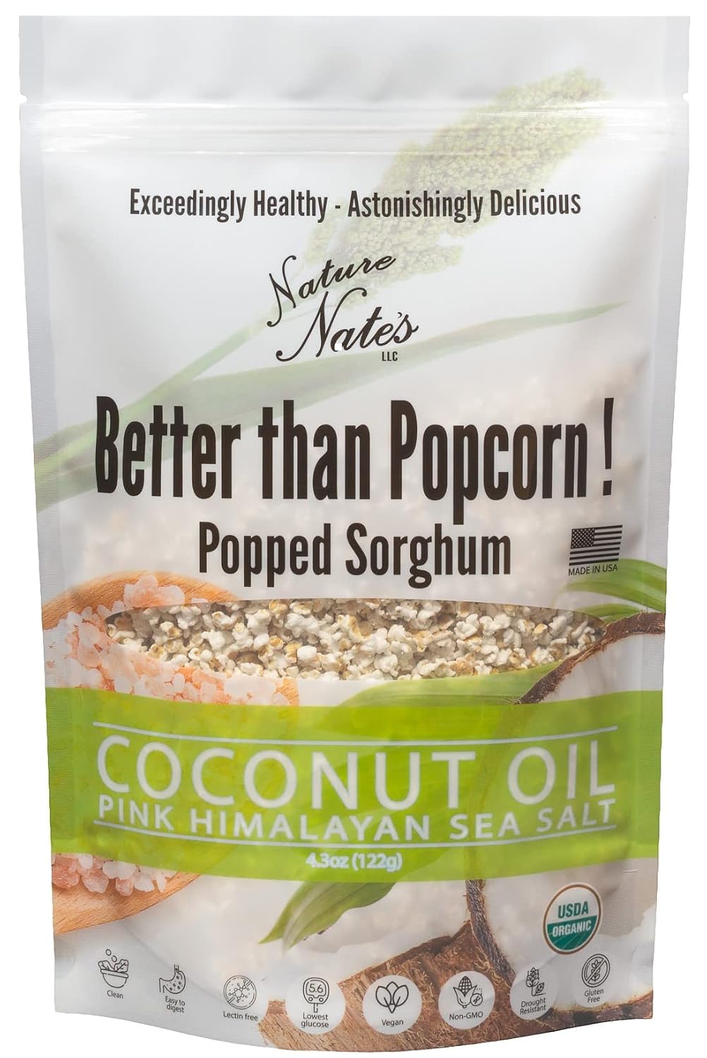 NATURE NATES Coconut Oil & Pink Himalayan Popped Sorghum, 4.3 OZ
