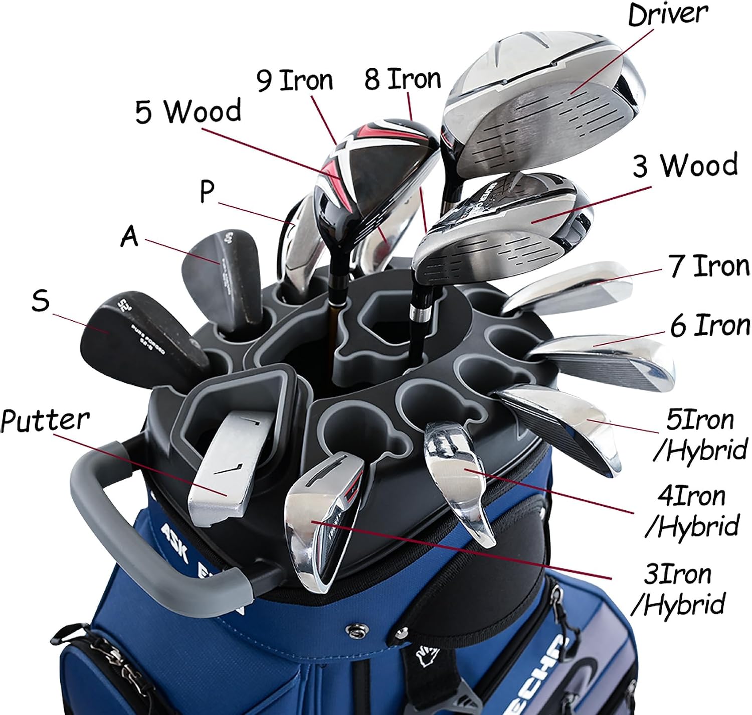 ASK ECHO T-Lock 3.0 Golf Cart Bag, Quiet 14-Way Full-Length Divider