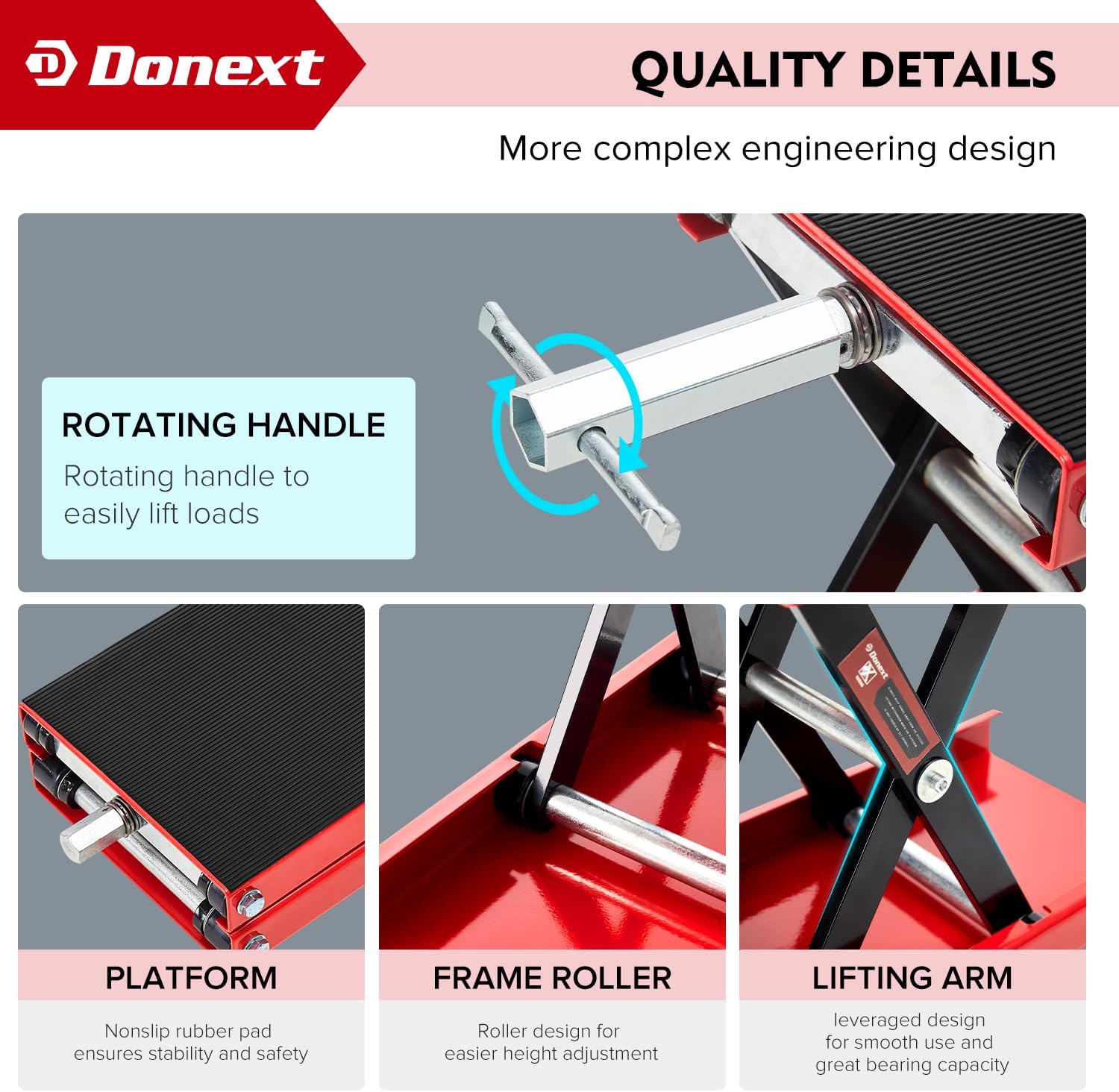 Motorcycle Lift Scissor Jack, 1200 LB Capacity Wide Deck Hoist Stand Maintenance Bikes ATVs Garage Repair Center Stand Lift Jack, Red