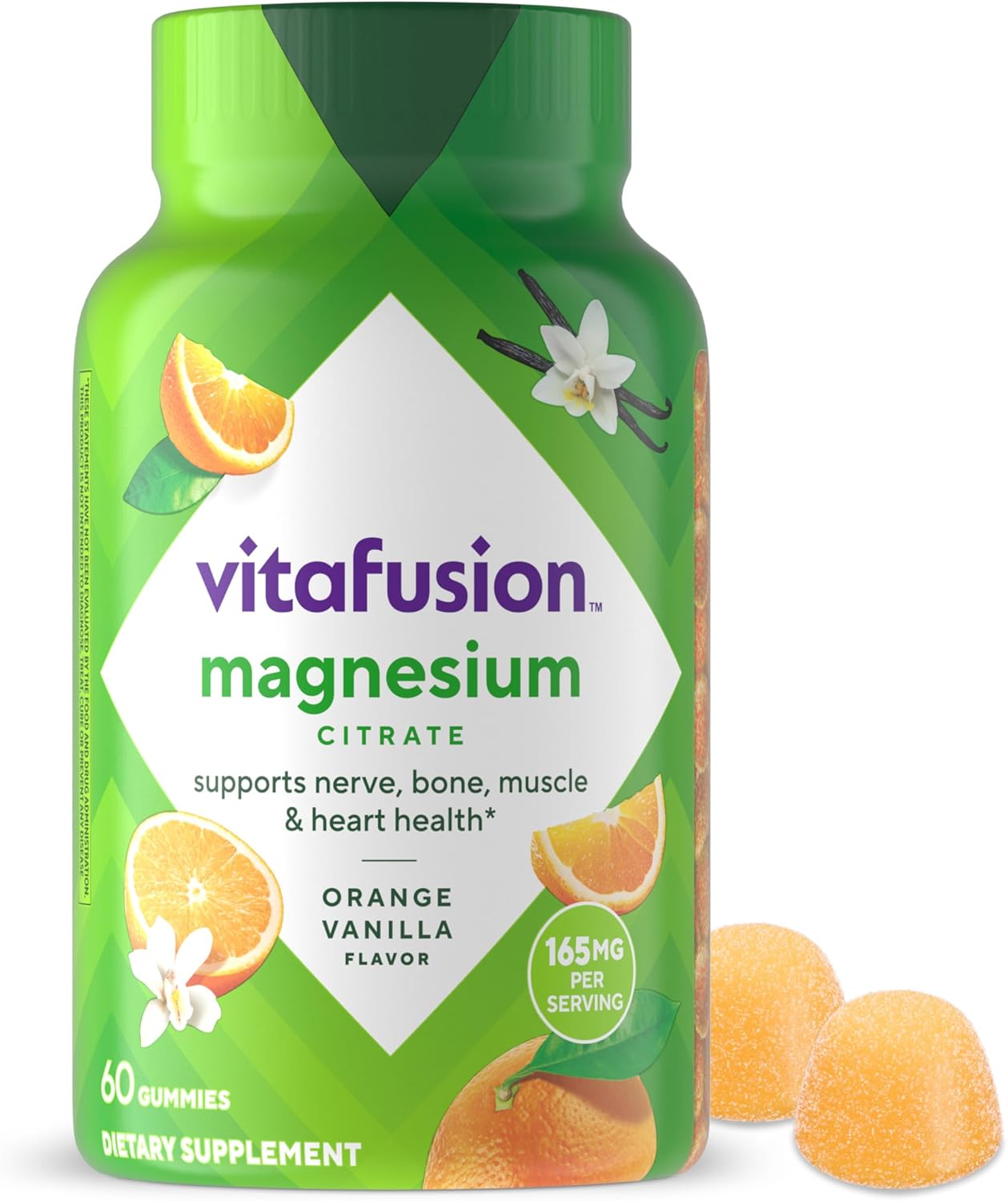 Vitafusion Magnesium Citrate Gummy | 165mg | 60 Gummies | for Adult Women & Men | Orange Vanilla Flavor | Gluten-Free Vitamin Supplement