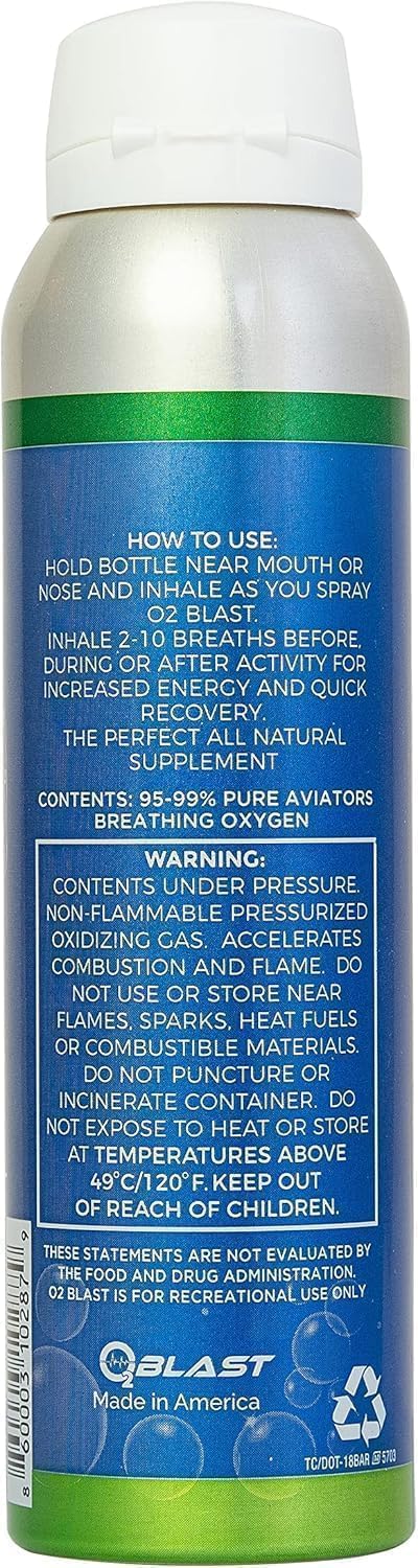 O2 Blast - 4L Portable Oxygen Can with Flip-Top Cap, Compact Design, 6-Pack