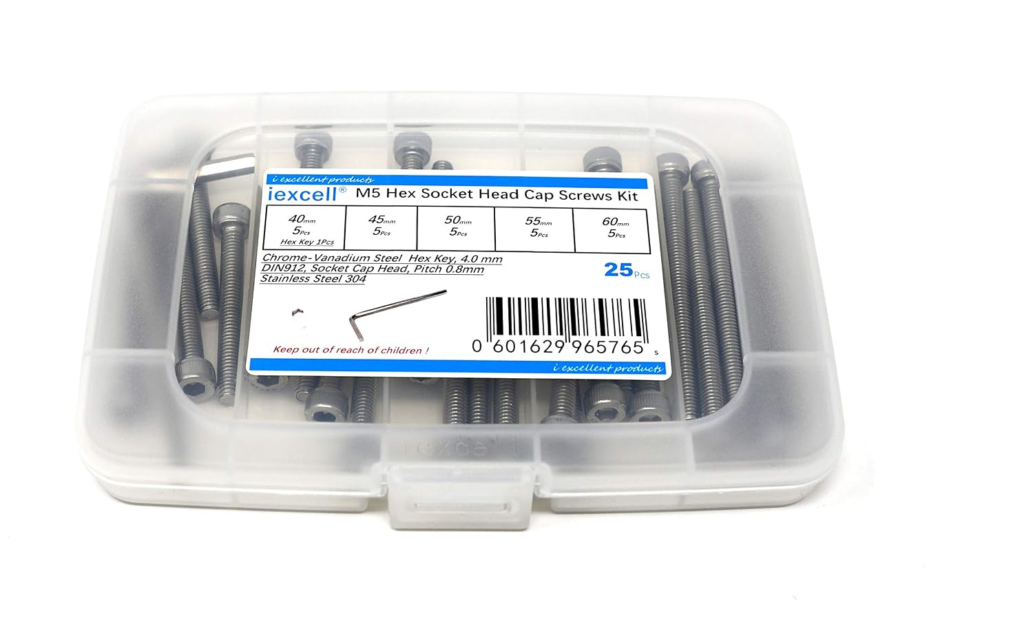 iexcell 20 Pcs M8 x 30/35/40/45/50 mm Stainless Steel 304 Hex Socket Head Cap Screws Bolts Assortment, Fully Threaded