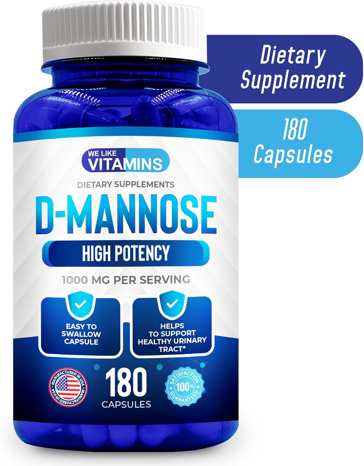 D-Mannose 1000mg - 180 Veggie Capsules - D Mannose Supplements for Women | Cranberry D-Mannose Helps Support Bladder & Urinary Tract Health - 180
