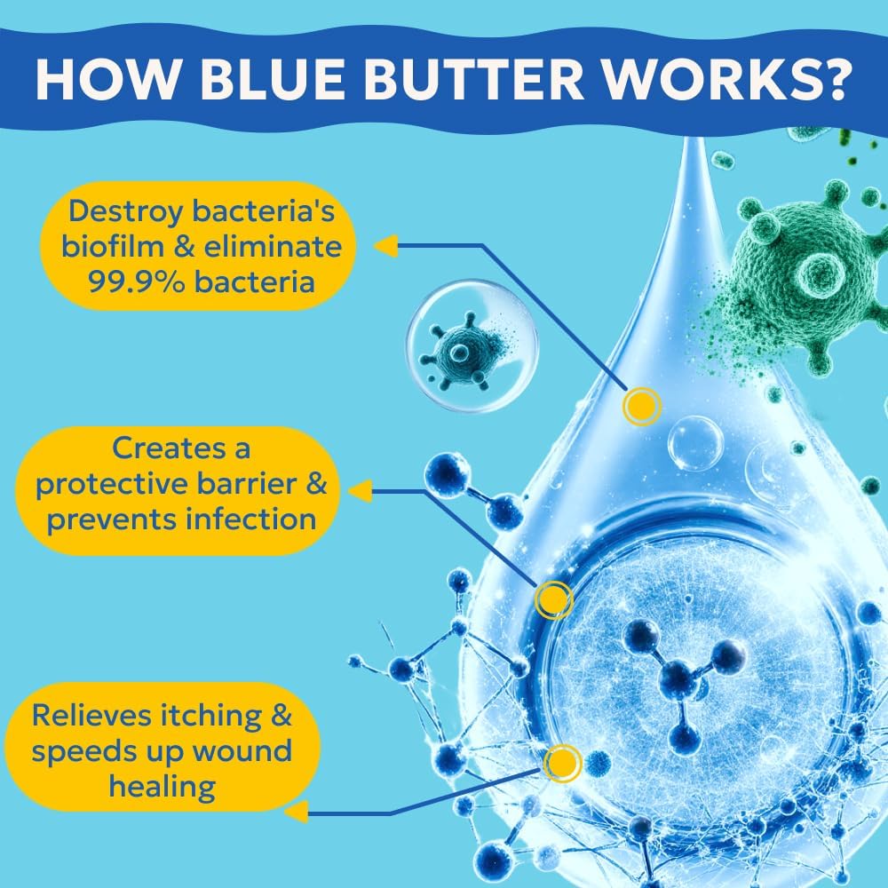 Blue Butter – Hot Spot Treatment for Dogs Cats | Dog Cat Wound Care | Skin Yeast Infections, Ringworm, Cuts, Rashes, First Aid Veterinary Strength Anti Itch Cream 4oz