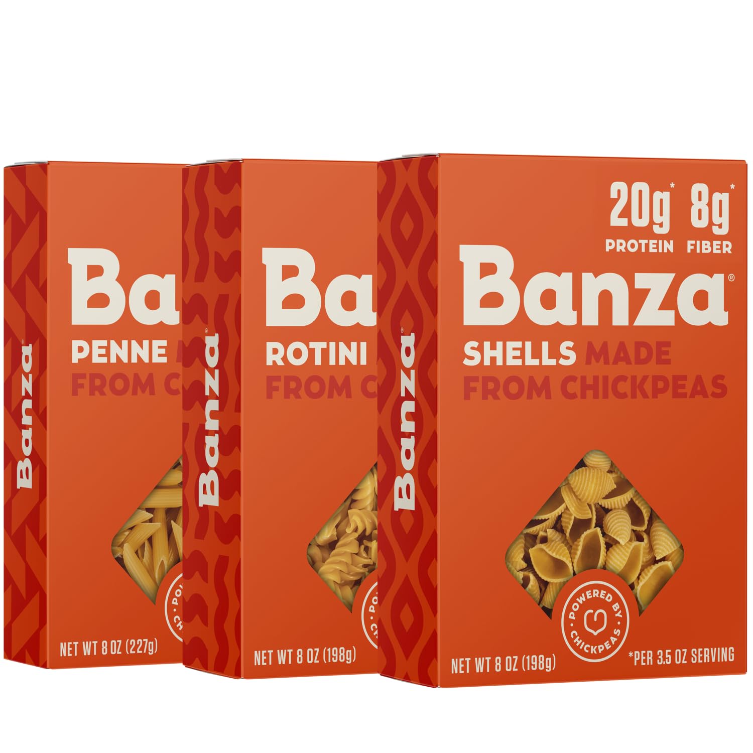Banza Gluten-Free Chickpea Pasta, Variety Pack 20g Protein | Lower Carb | High Fiber | High Protein | Plant Based Pasta | 8oz (Pack of 6)