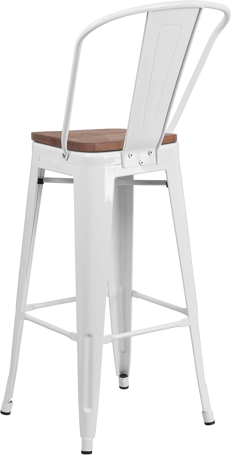 Flash Furniture 30 in Metal Barstool with Back, Blue | Commercial Grade, Removable Back, Indoor/Outdoor Use