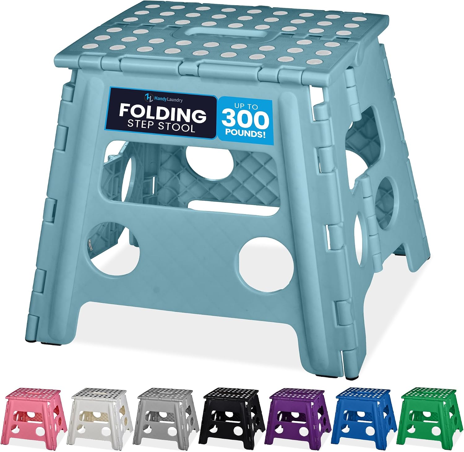 Handy Laundry Folding Step Stool 9 Inch, Black, Non-Slip Holds 300 lbs | 9 Inch, Black, Foldable Collapsible Step Stool, Non-Slip, Holds 300 lbs, Kitchen Bathroom Bedroom, Adults