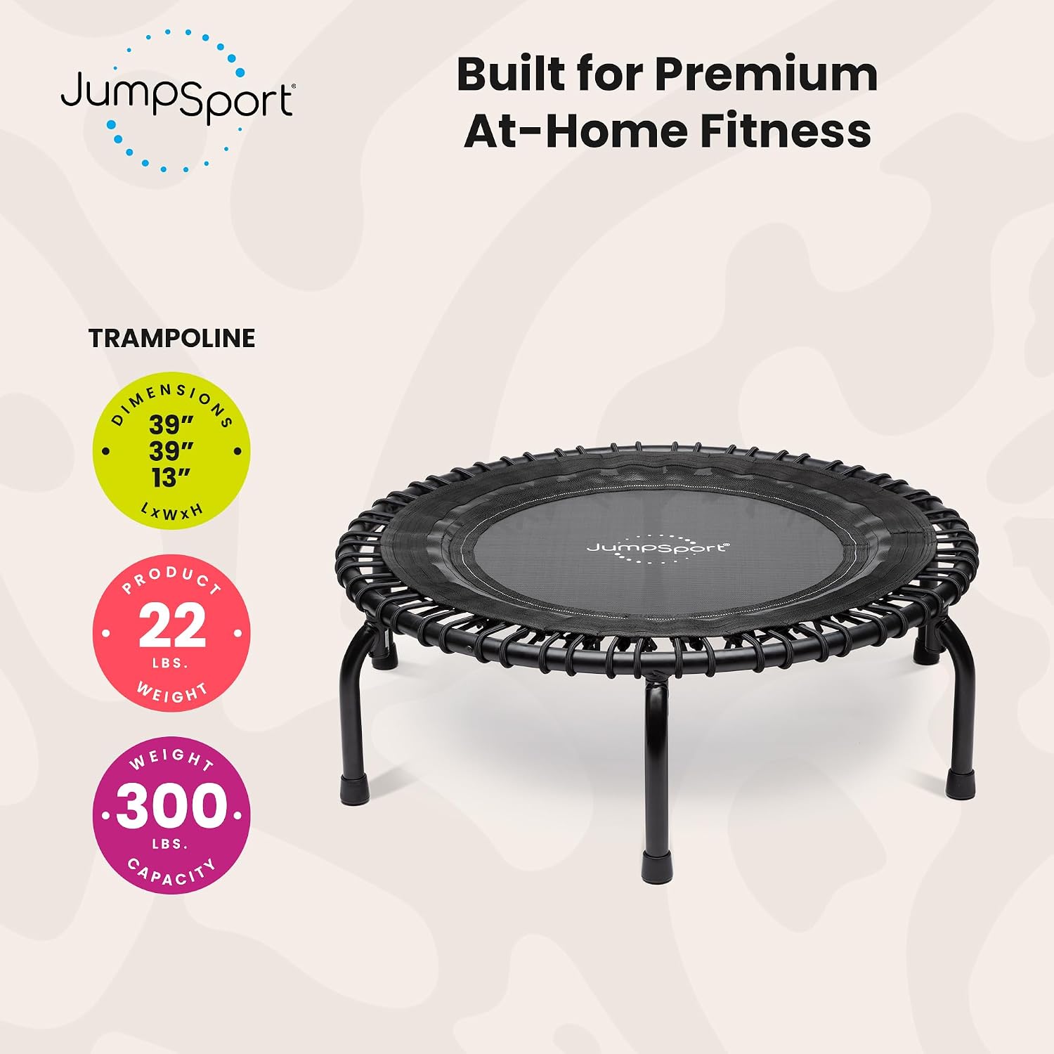 JumpSport 39" Premium Fitness Trampoline Exercise Rebounder 30 Adjustable Bungees 275 lb Wt. Rating
