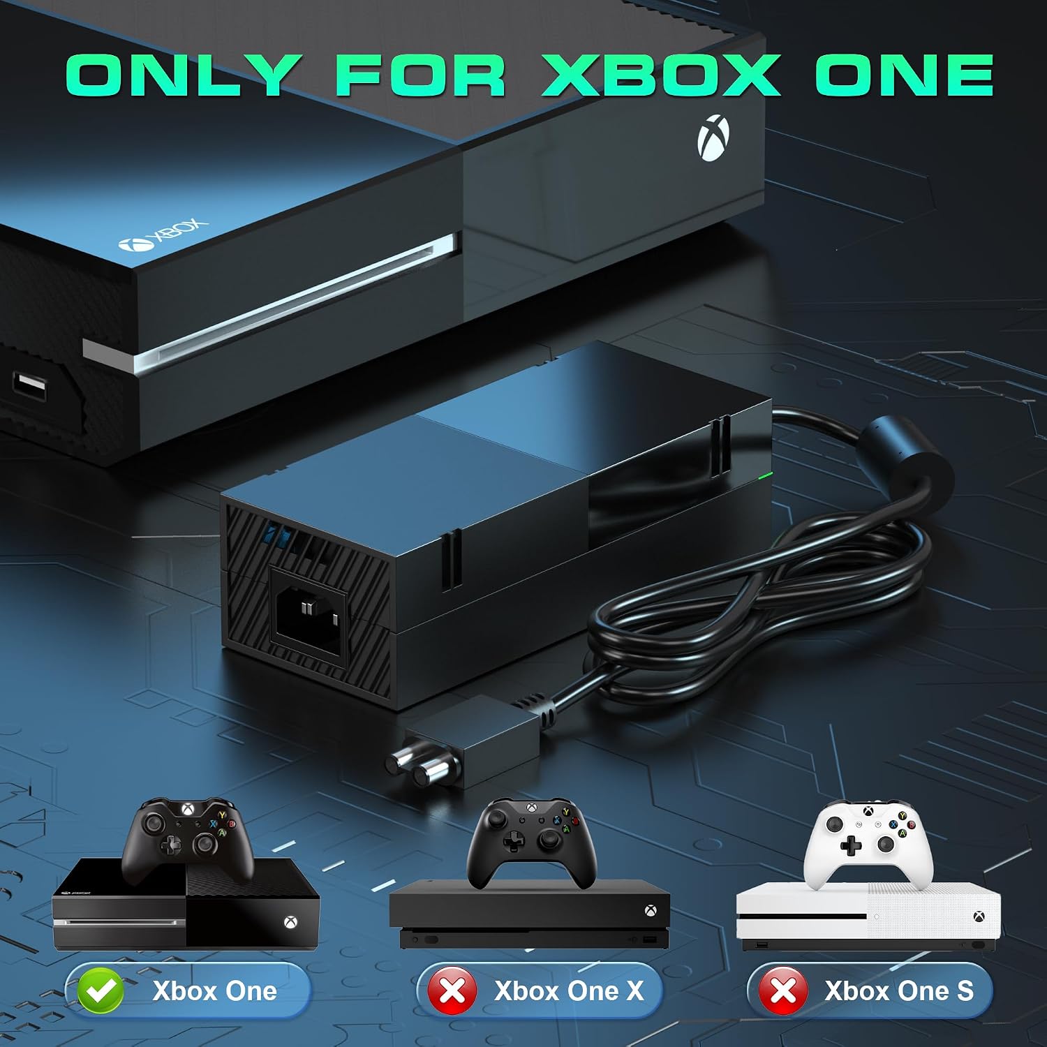 Ponkor Power Supply for Xbox One, AC Cord Replacement Power Brick Adapter 100-240V Compatible with Xbox One 360