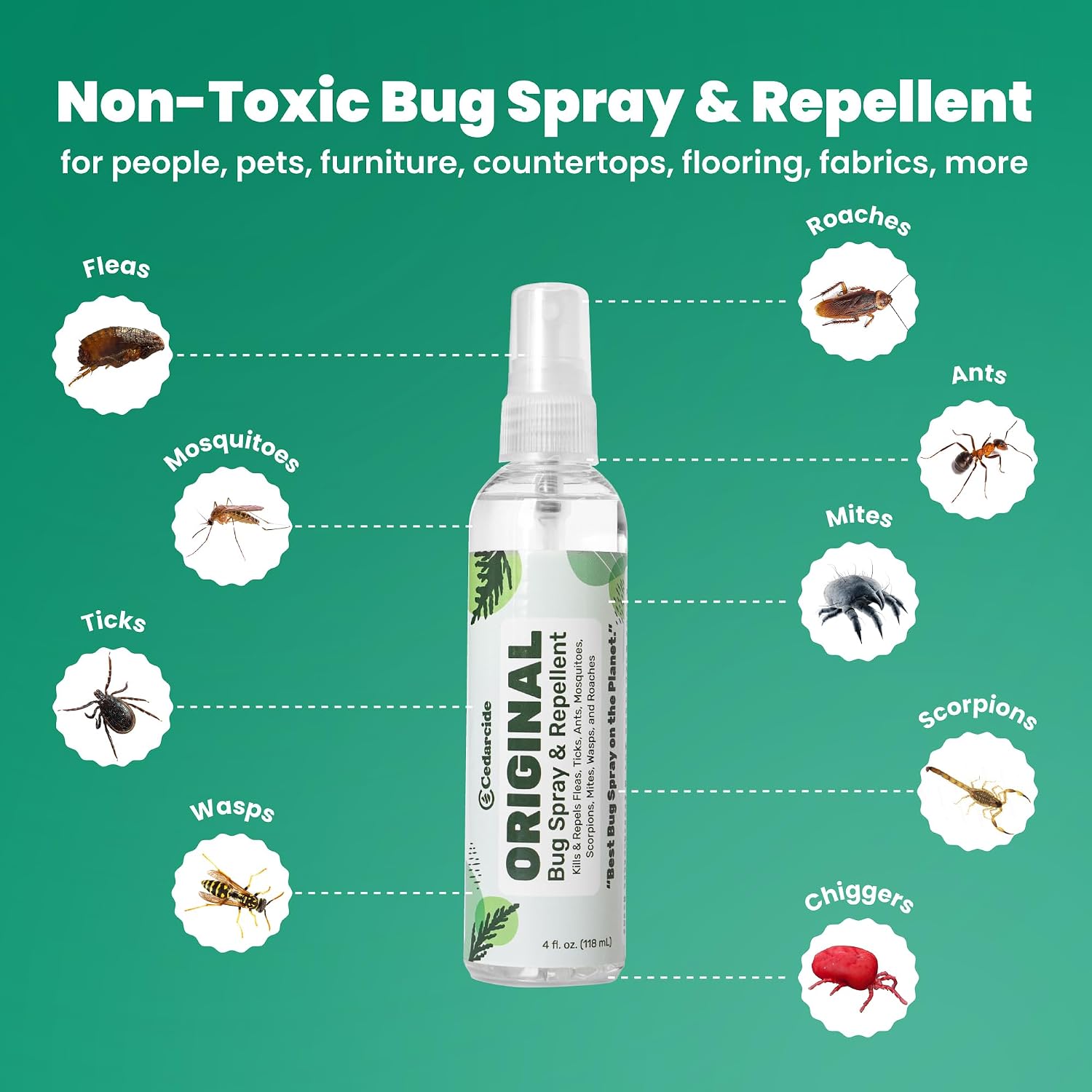 Cedarcide Original Bug Spray | Repel & Kill Fleas, Ticks, Mosquitoes, Mites, Ants & Chiggers | for use on People