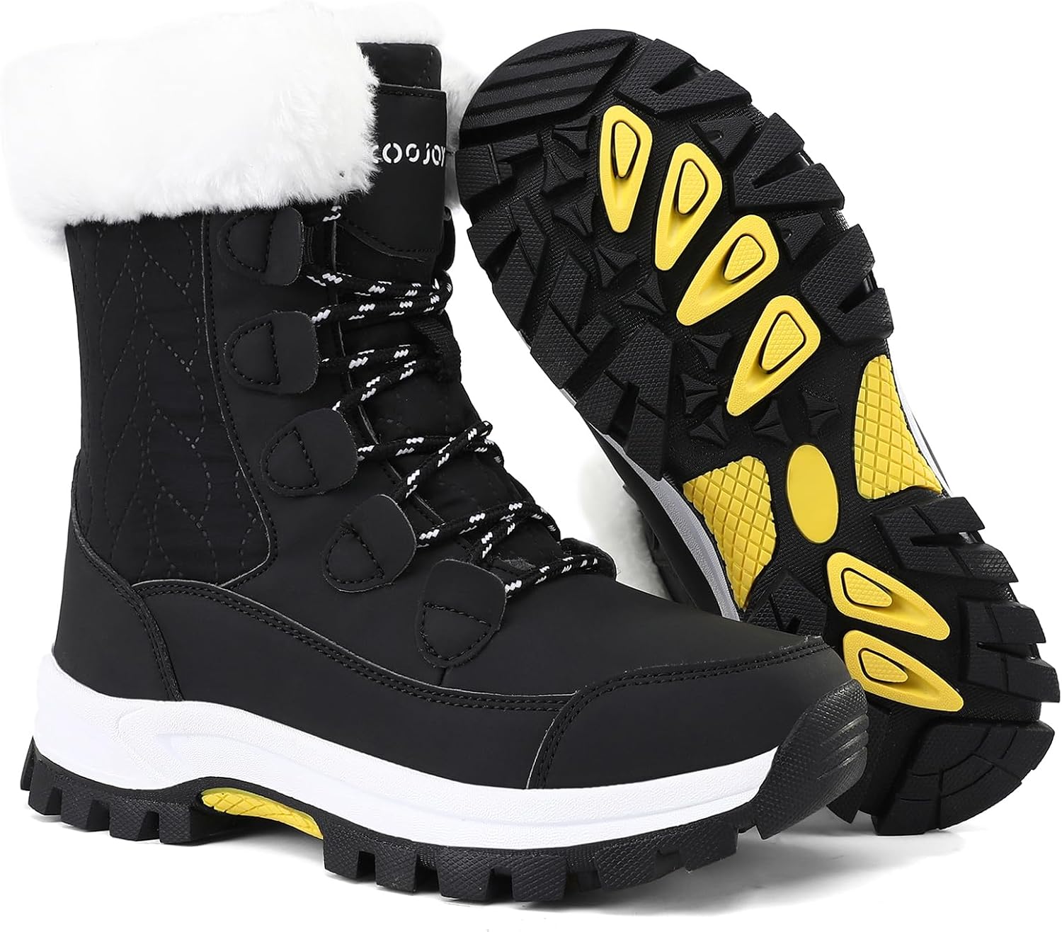 COOJOY Womens Waterproof Winter Snow Boots Warm Shoes Furry Mid Calf Lightweight Walking Hiking Booties