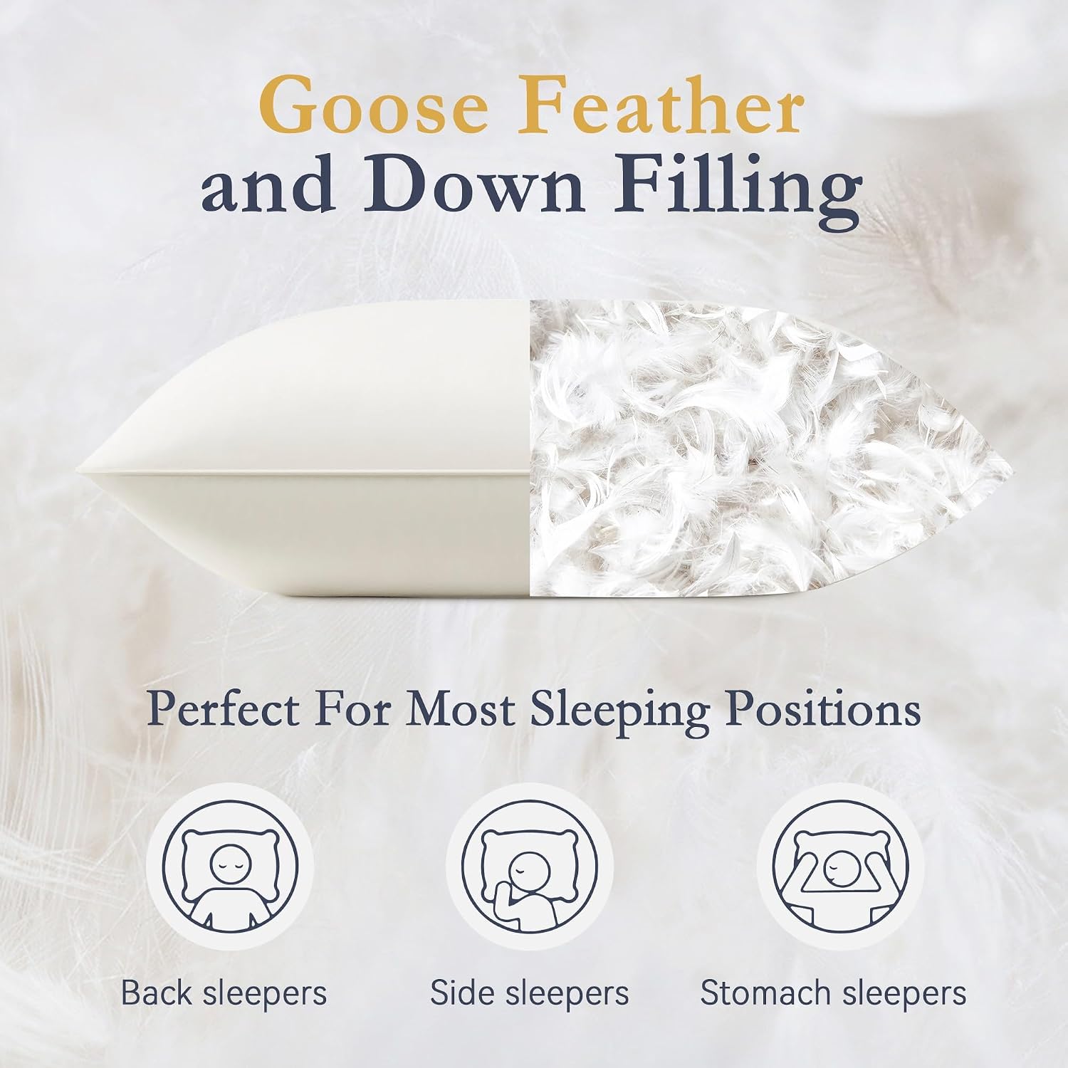 puredown® Goose Feathers and Down White Pillows with 100% Cotton Cover, Bed Sleeping Hotel Collection Pillows Set of 2, Standard Size