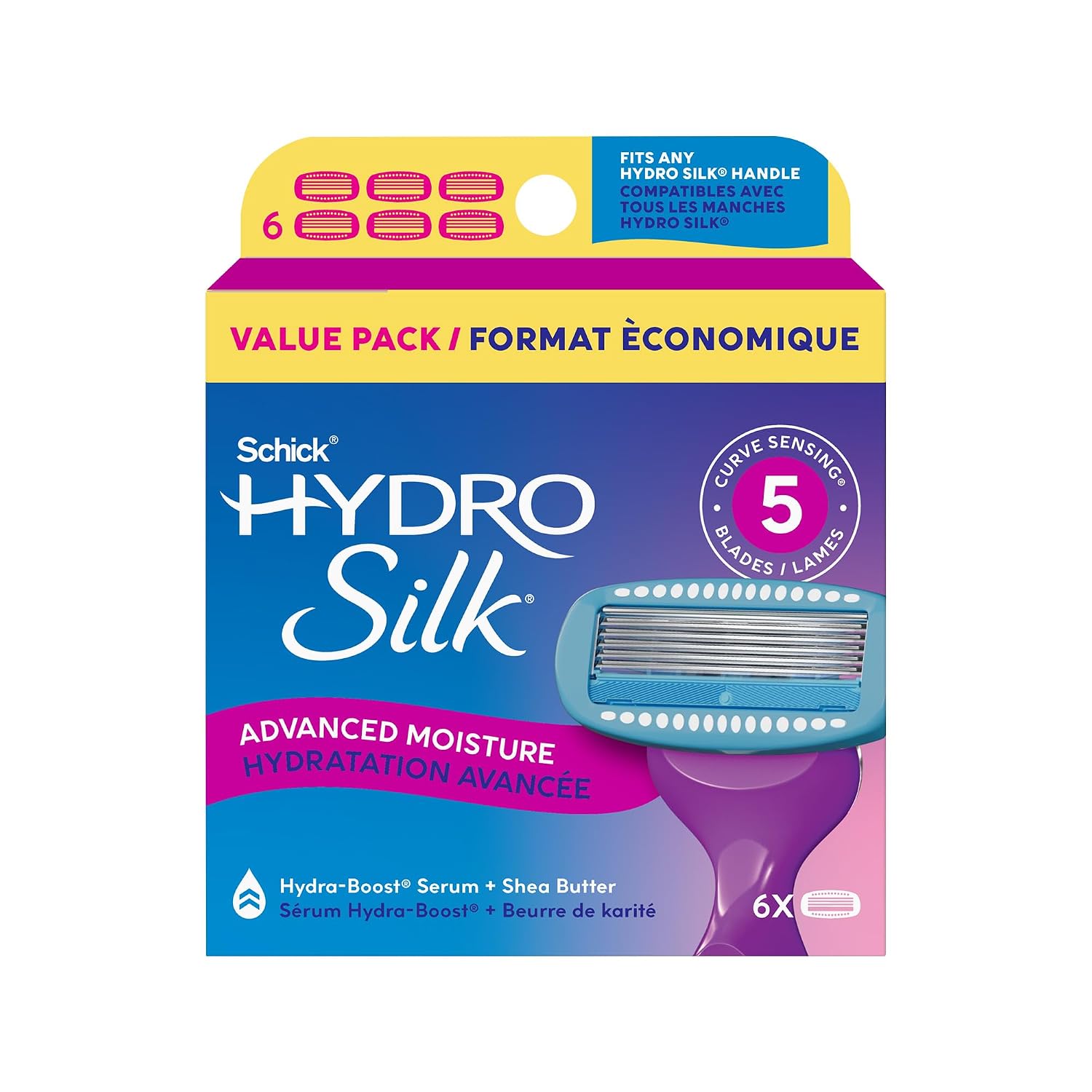 Schick Hydro Silk Moisture Razor Blade Refills, 4 Count | 5-Blade Moisturizing Razors for Women | Womens Moisturizing Razor Refills