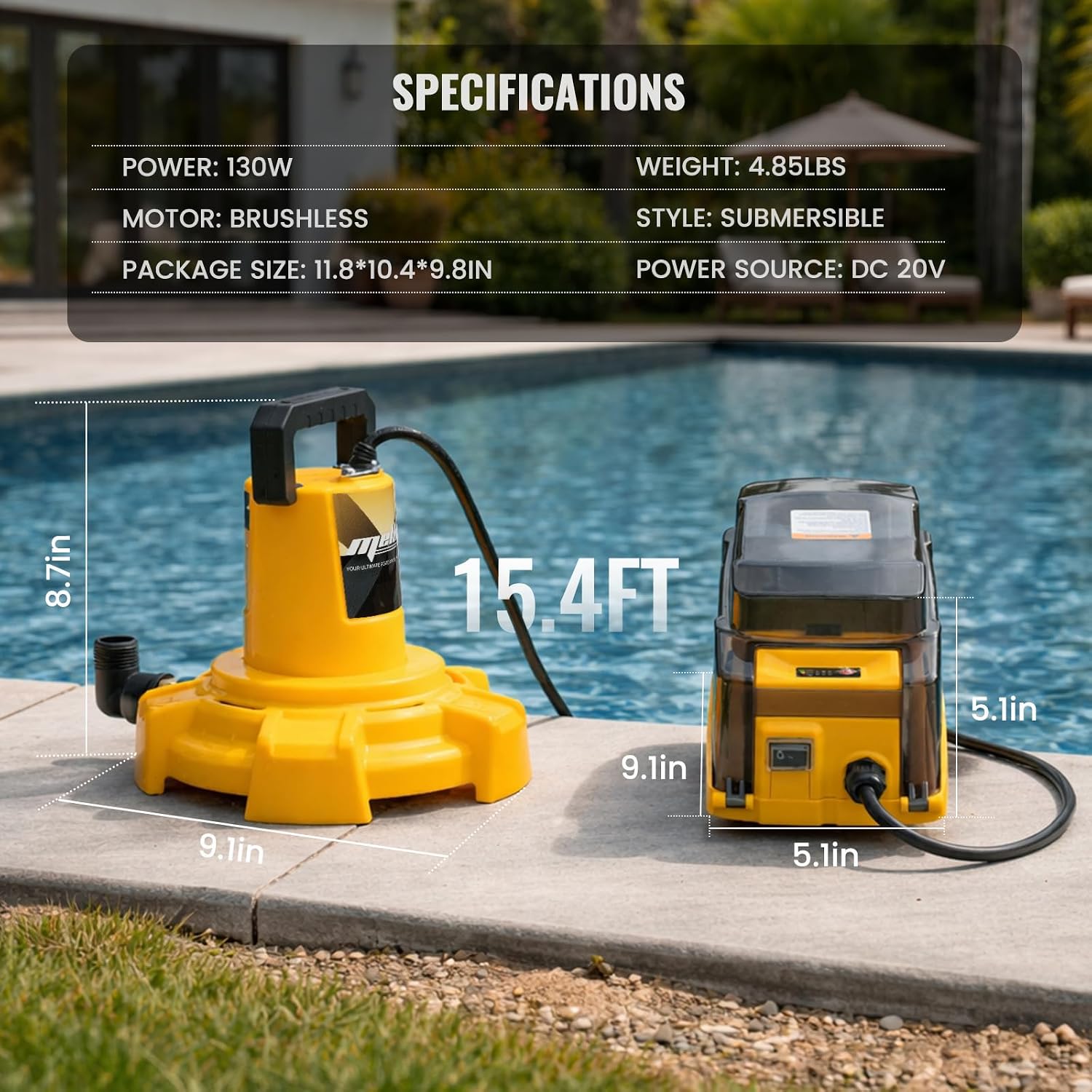 Cordless Submersible Sump Pump Compatible with Dewalt 20V/60V MAX Battery | Tool Only