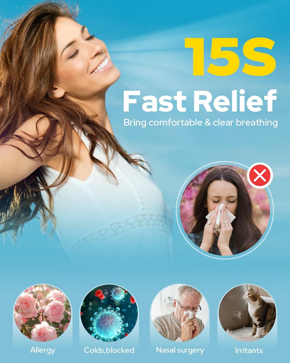 Nasal Irrigation System with 40 Saline Packets, 15s Quick Relief, Nettie Pot Sinus Rinse with 4 Speeds, 1000mah USB-C Charging