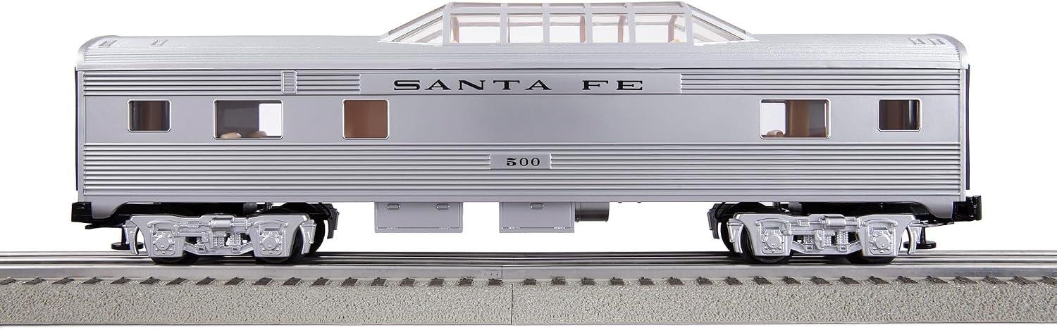 Lionel 684725 Santa Fe Add-On Vista Dome Car, O Gauge, Silver, Gray, Tan, black