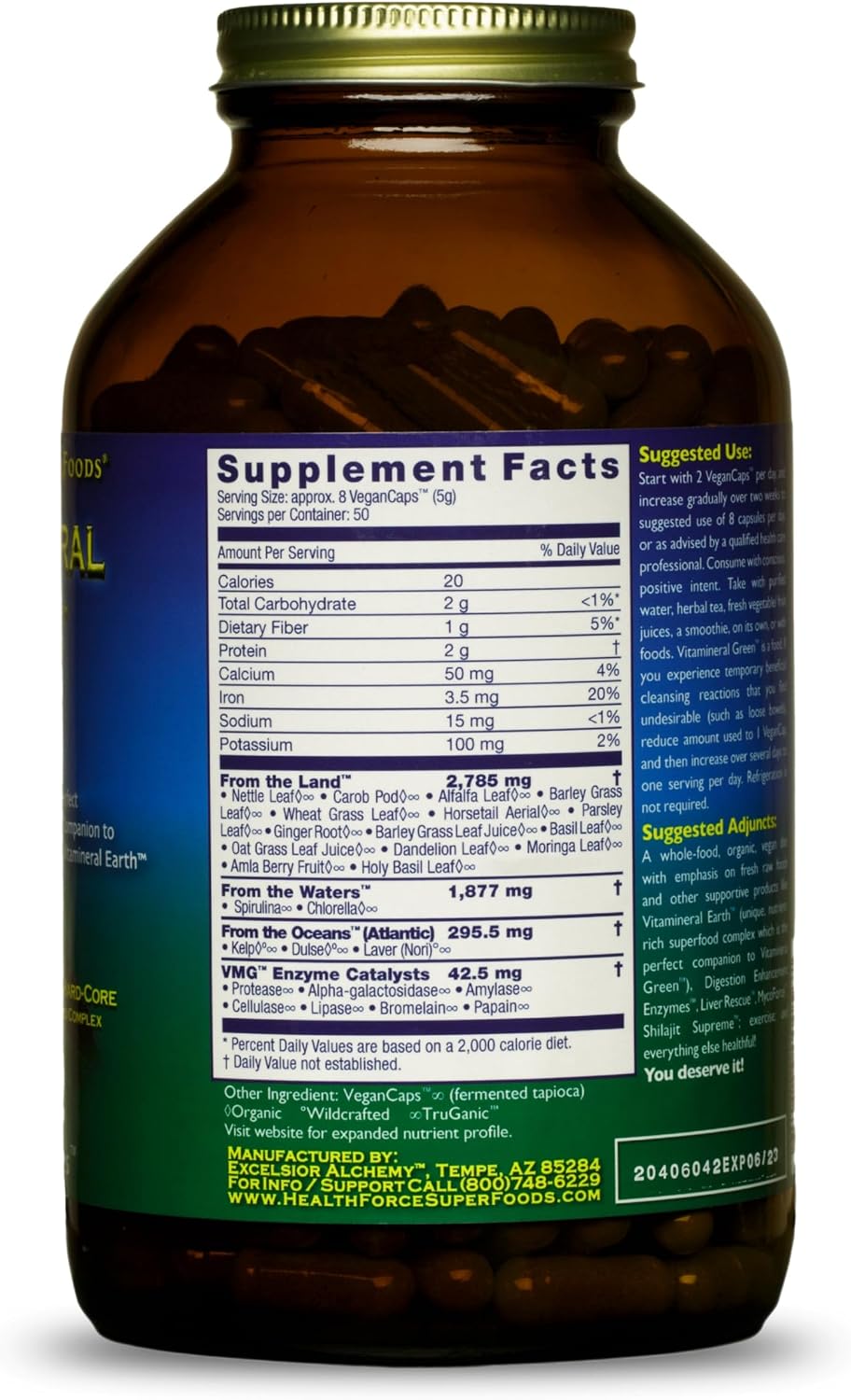 HEALTHFORCE SUPERFOODS Vitamineral Green - Mineral Supplement for Immune & Thyroid Support - Green Powder Supplement with Ingredients from the Land - Gluten-Free & Vegan - 150 Grams