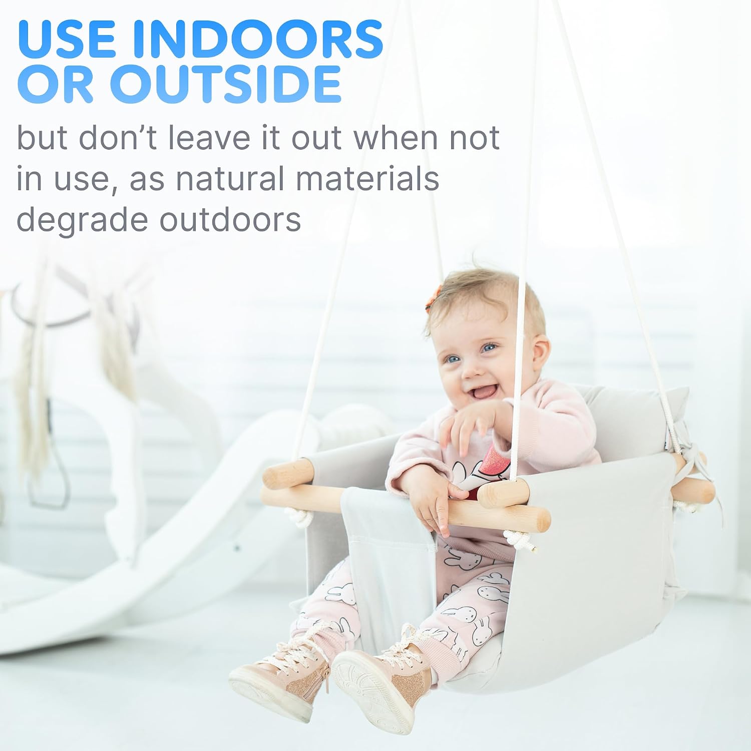 CaTeam Canvas Baby Swing Seat with 5-Point Safety Belt — Wooden Hanging Toddler Swing, Indoor & Outdoor, Ages 1-4, Ceiling Mount Hardware Included