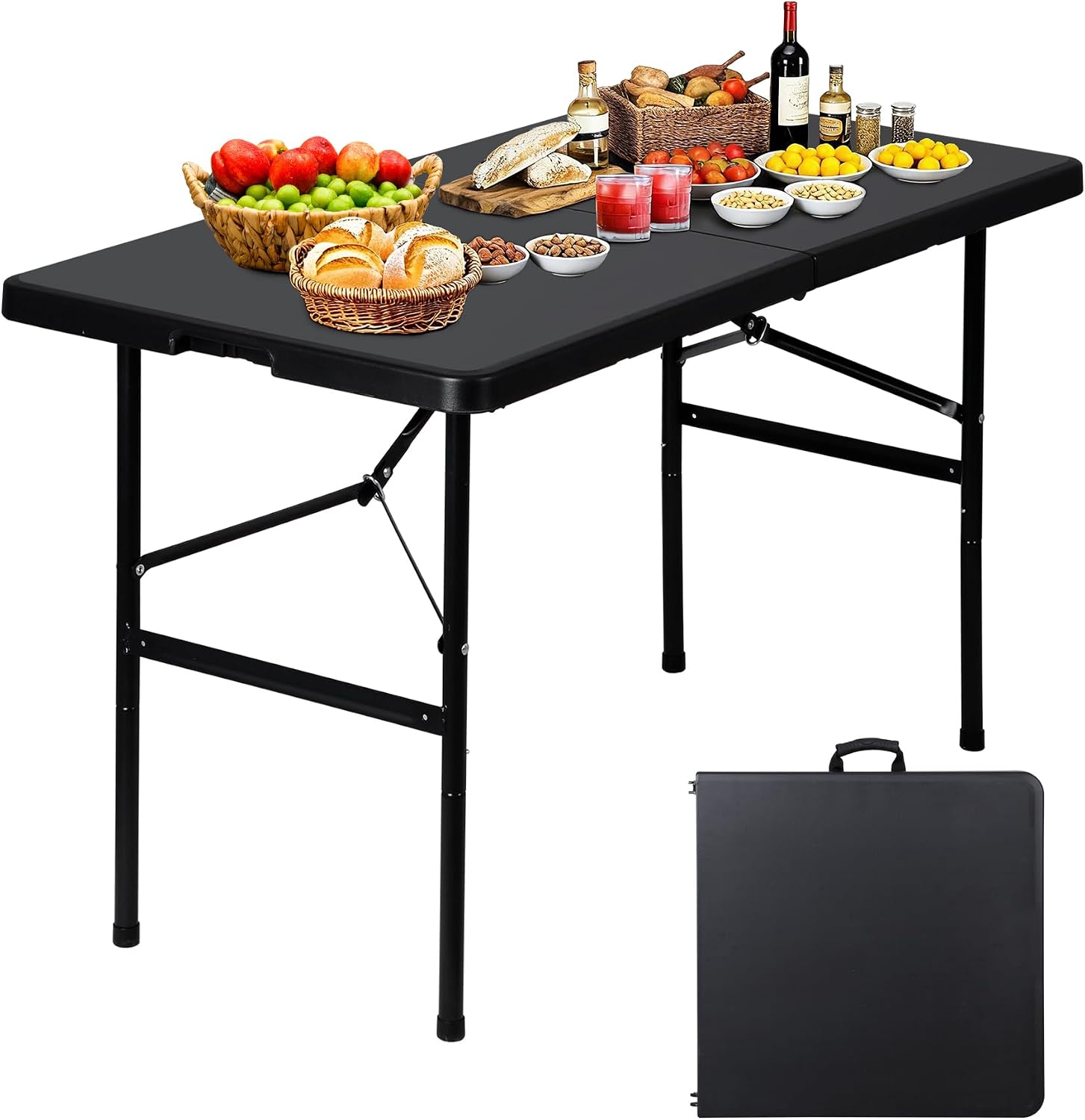 ZenStyle 6 ft Indoor Outdoor Heavy Duty Plastic Folding Table Portable Picnic Table Fold-in-Half Utility Table w/Handle and Steel Legs for Camping