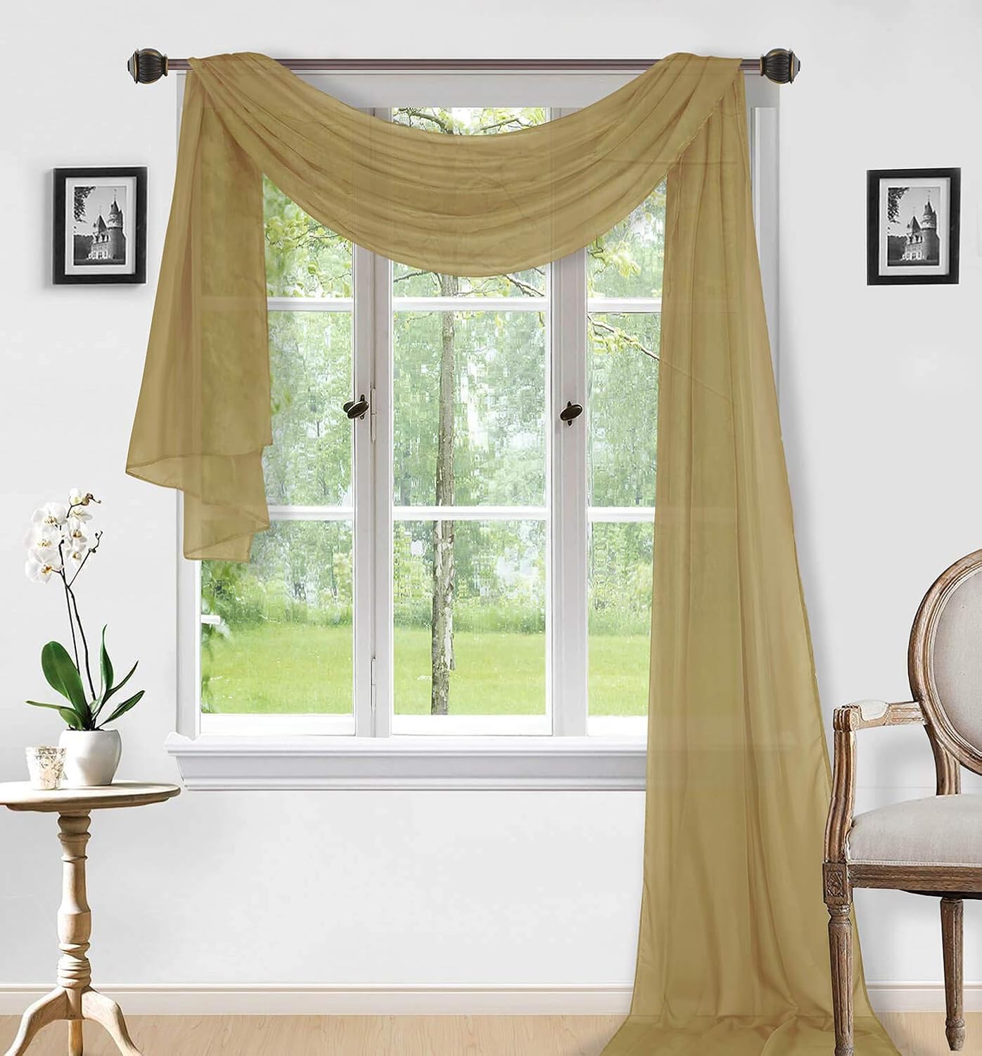 Sapphire Home Window Scarf Valance Curtains - Extra Long Sheer Valances for Windows - Voile Swag Curtains for Living Room, Kitchen, and Bedroom Decor