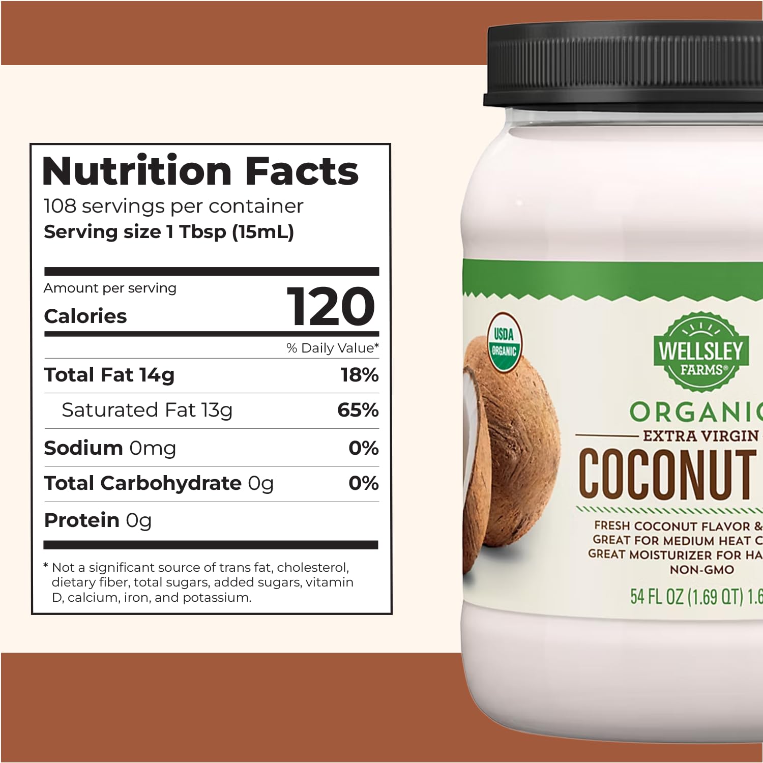 Wellsley Farms Organic Extra Virgin Coconut Oil - Unrefined, 100% Pure & Natural - Vegan, Non-GMO