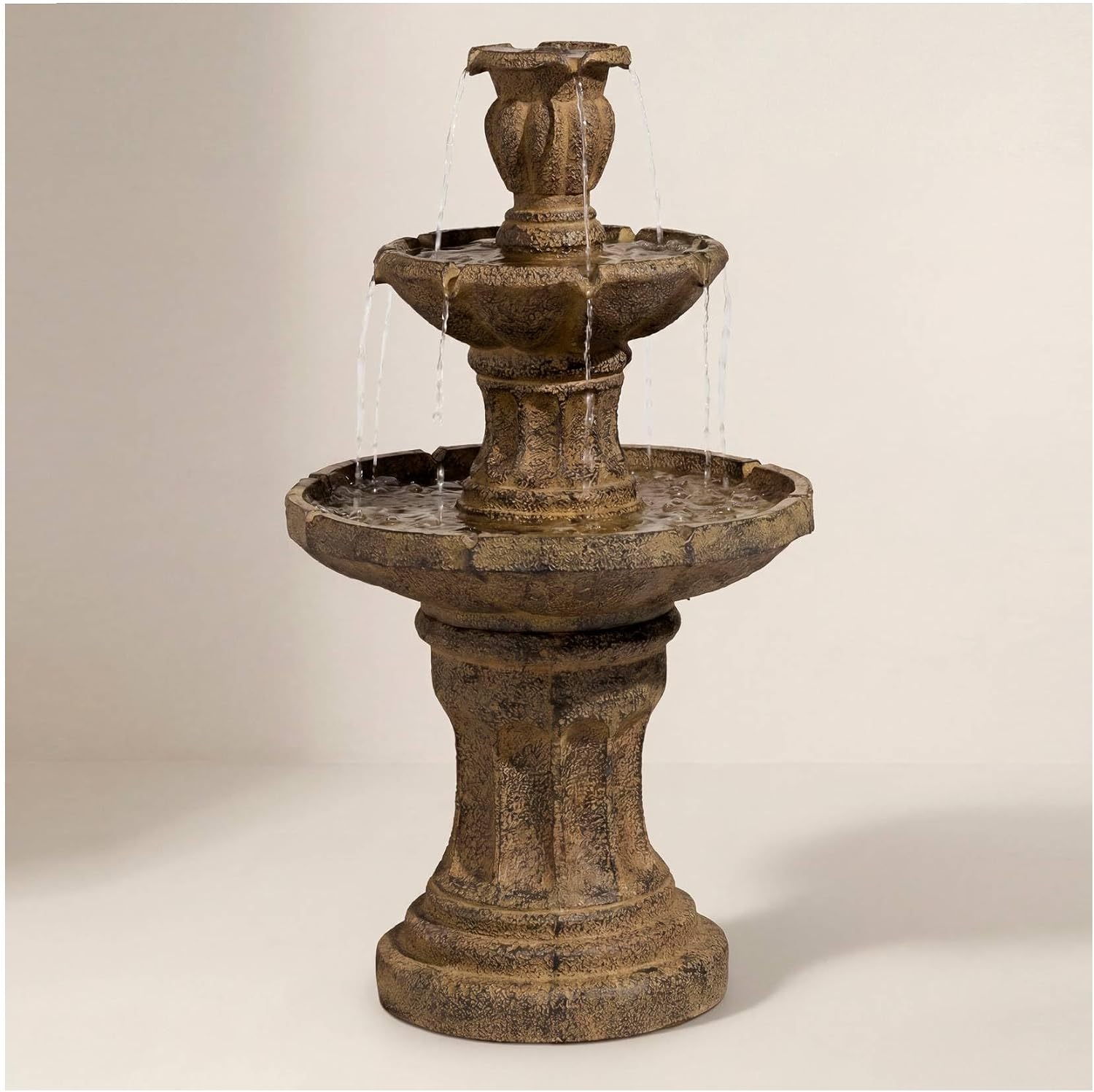 Tuscan Garden 41 1/2" Dark Stone Finish Traditional Tiered Outdoor Fountain | Large Italian Indoor Decor Faux Floor Waterfall Standing Water Feature