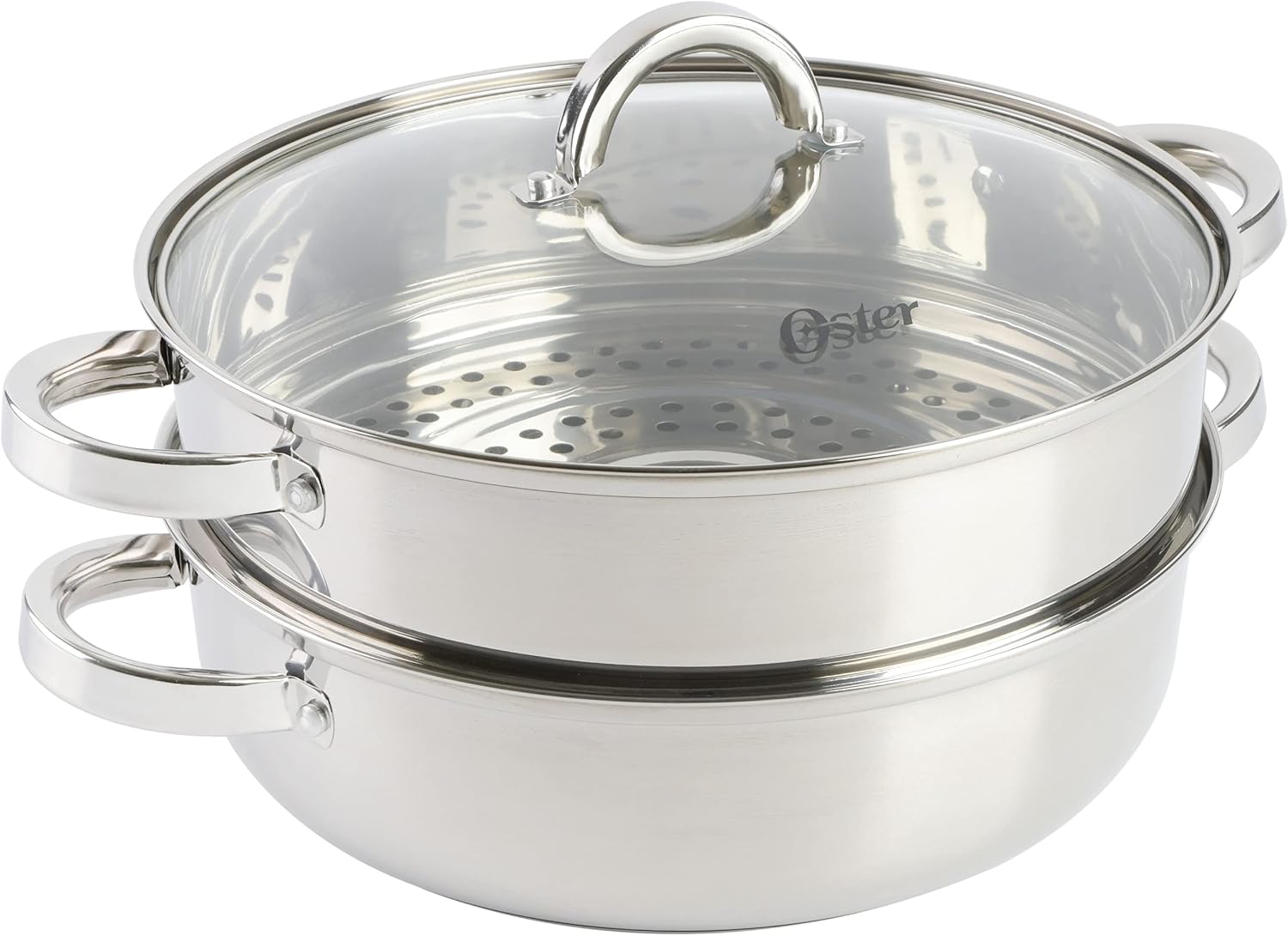 Oster Dutch Oven with Steamer Basket 3-Quart - Sangerfield Stainless Steel, Stovetop Steamer for Vegetables, Rice & Tamales, Dishwasher Safe