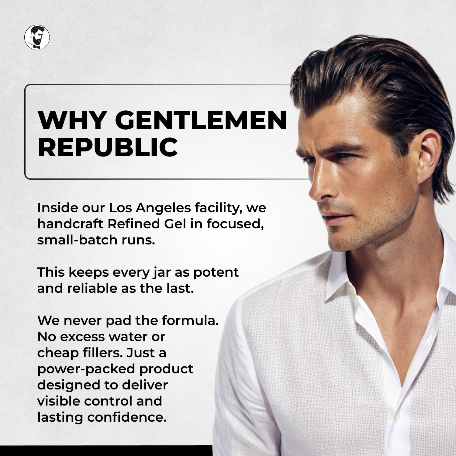 Gentlemen Republic 8oz Refined Hair Gel, 24 Hour Shine and Hold | Humidity resistant, alcohol-free formula that never flakes — professional hold made in the USA