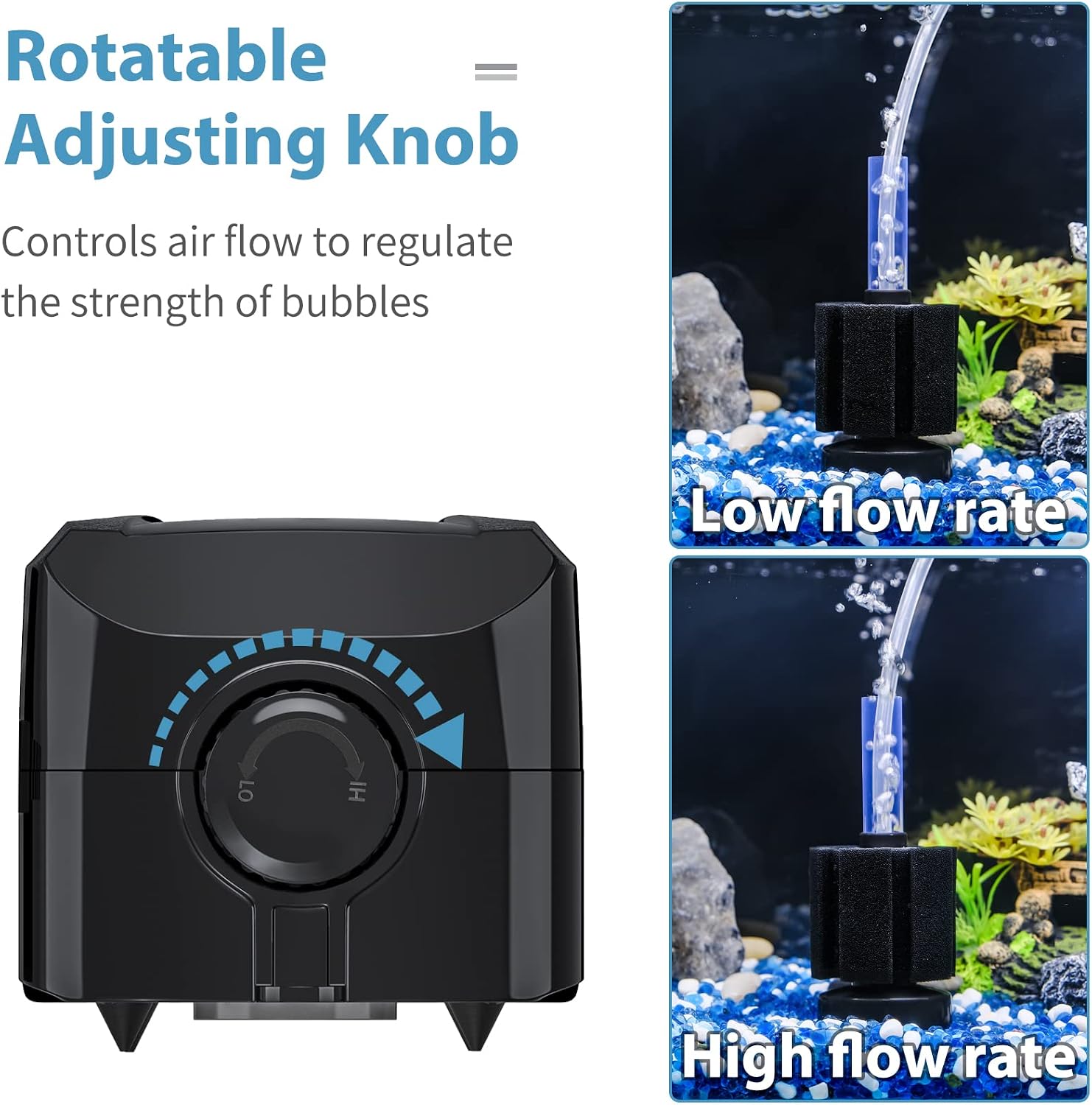 Uniclife Aquarium Air Pump Adjustable 4 LPM 2 Outlets Oxygen Pump with Accessories 100 Gallon Fish Tank
