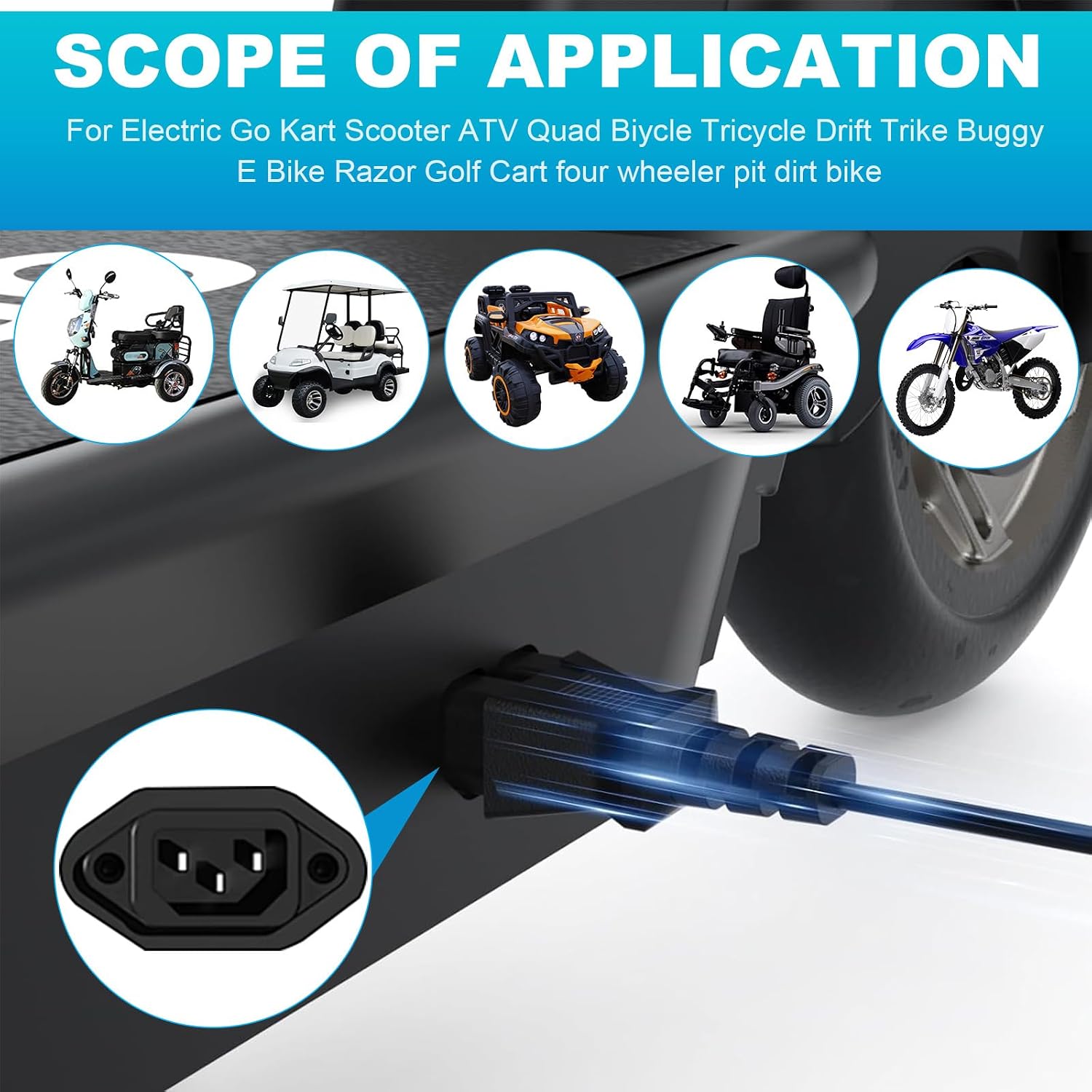 59V 1.8A for 48V 12AH Lead Acid Battery Charger for Electric Bicycle Motor Bike - 3 Holes Plug AC Adapter