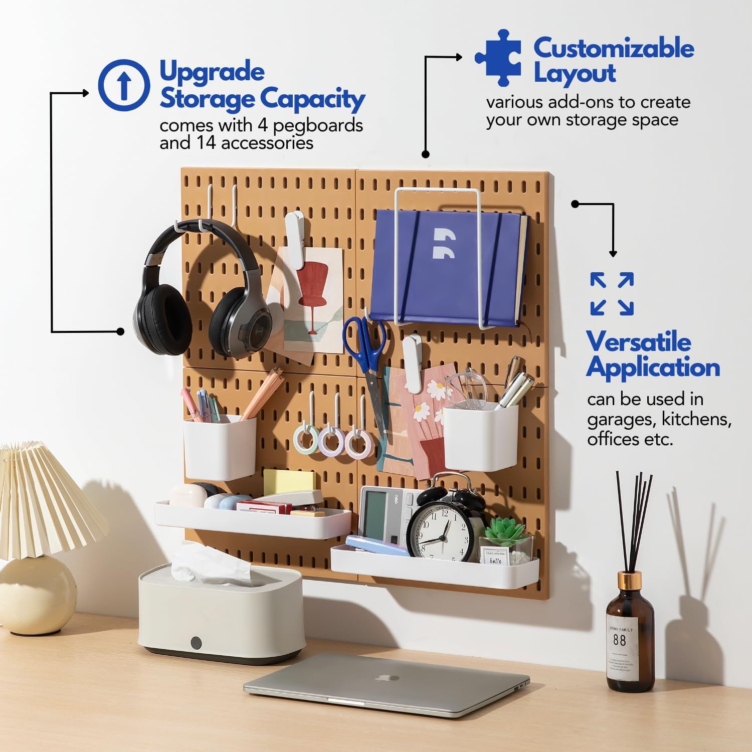 Keepo Peg Board Wall Organizer – Plastic Pegboard Panels, Modular Peg Board Storage System For Home Office, Craft Room, Gaming Setup (White