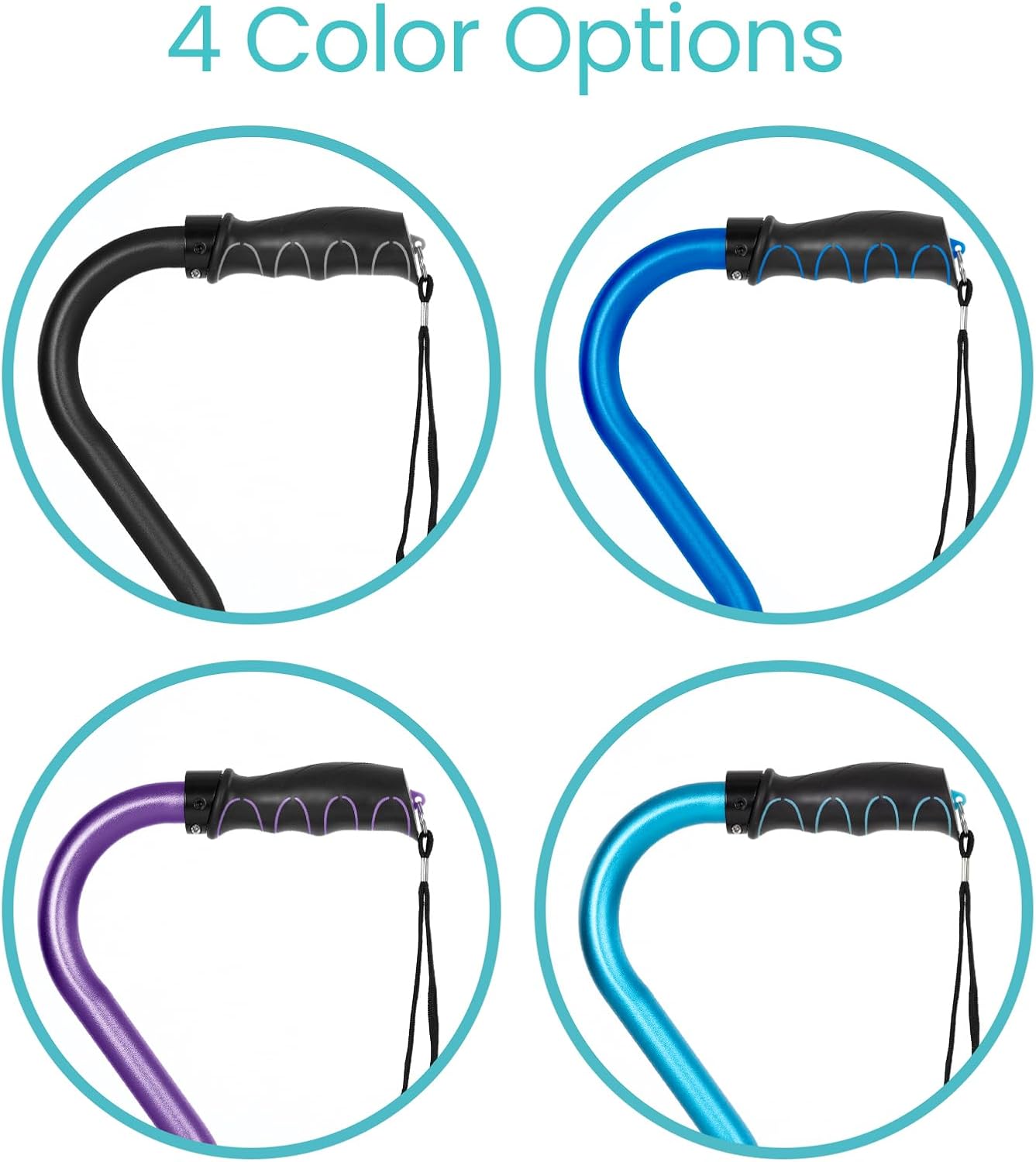 Vive Quad Cane - Walking Stick for Men and Women - Lightweight Adjustable Staff - Comfortable Right and Left Hand Grip for Stability Support - Four Prong Sturdy Aluminum Travel Aid - 4 Tip Blue | Senior 4 Prong Walking Stick for Stability & Balance- Righ…