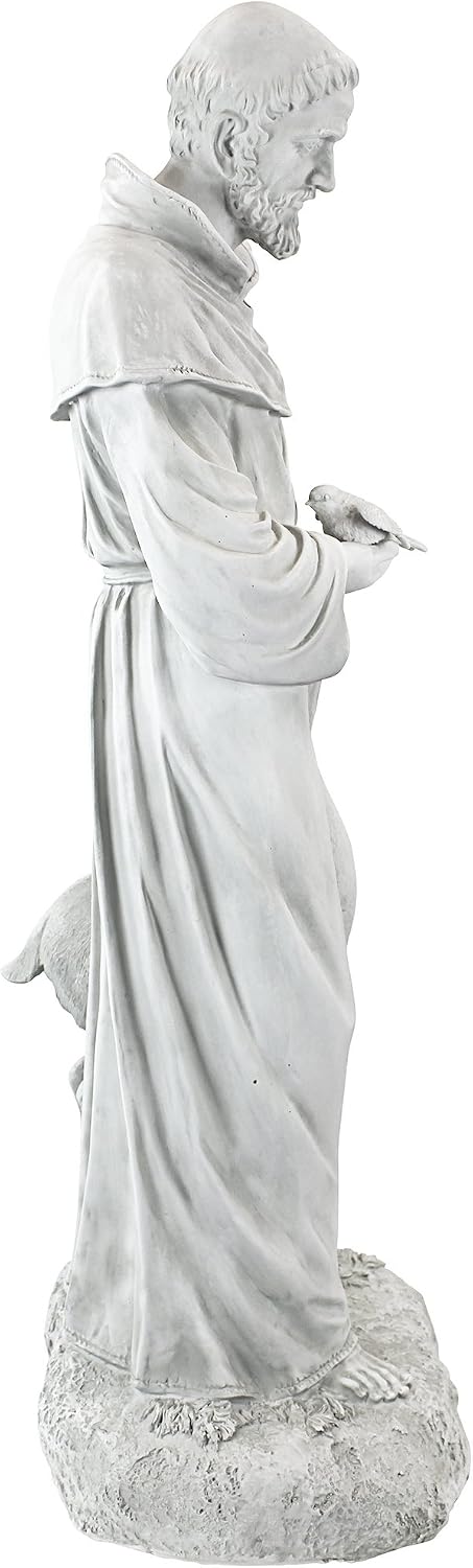Design Toscano Francis of Assisi Blessing Religious Garden Decor Statue with Bird Bath Feeder, 19 inches Tall, Cast Stone Resin, Gray Stone Finish