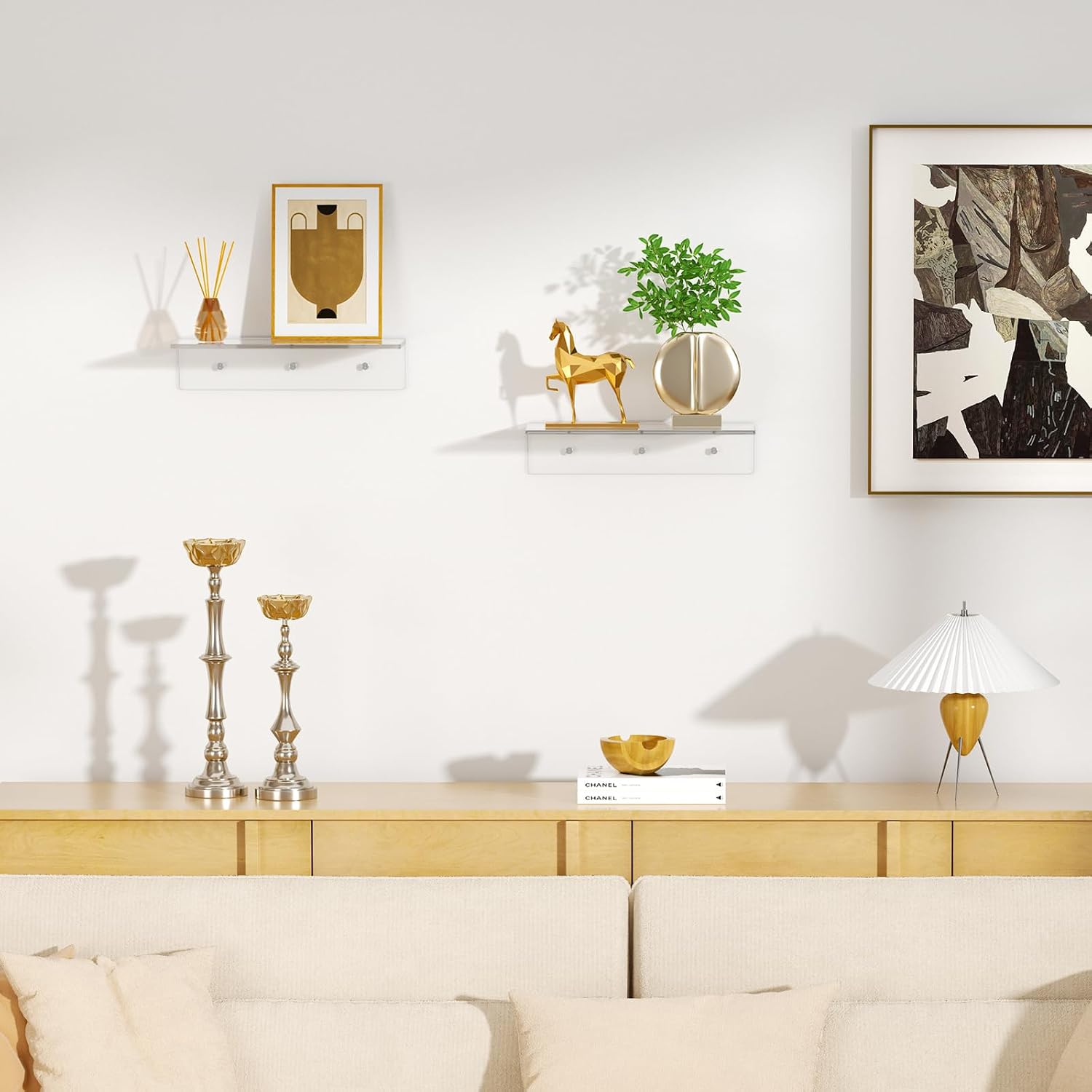 FEMELI 2 PCS 12" Acrylic Floating Shelves, Clear Shelf for Wall Display