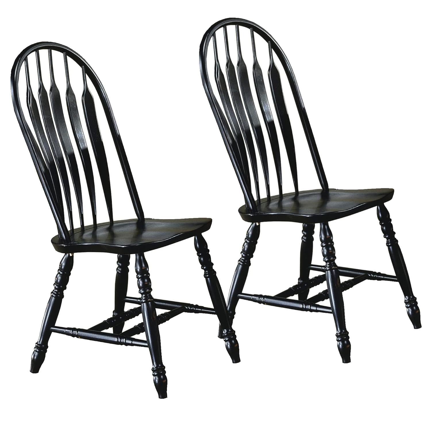 Sunset Trading Selections Keyhole Windsor Dining Side Chairs | Set of 2 Fully Assembled Sidechairs | Antique Black Cherry Distressed Solid Wood