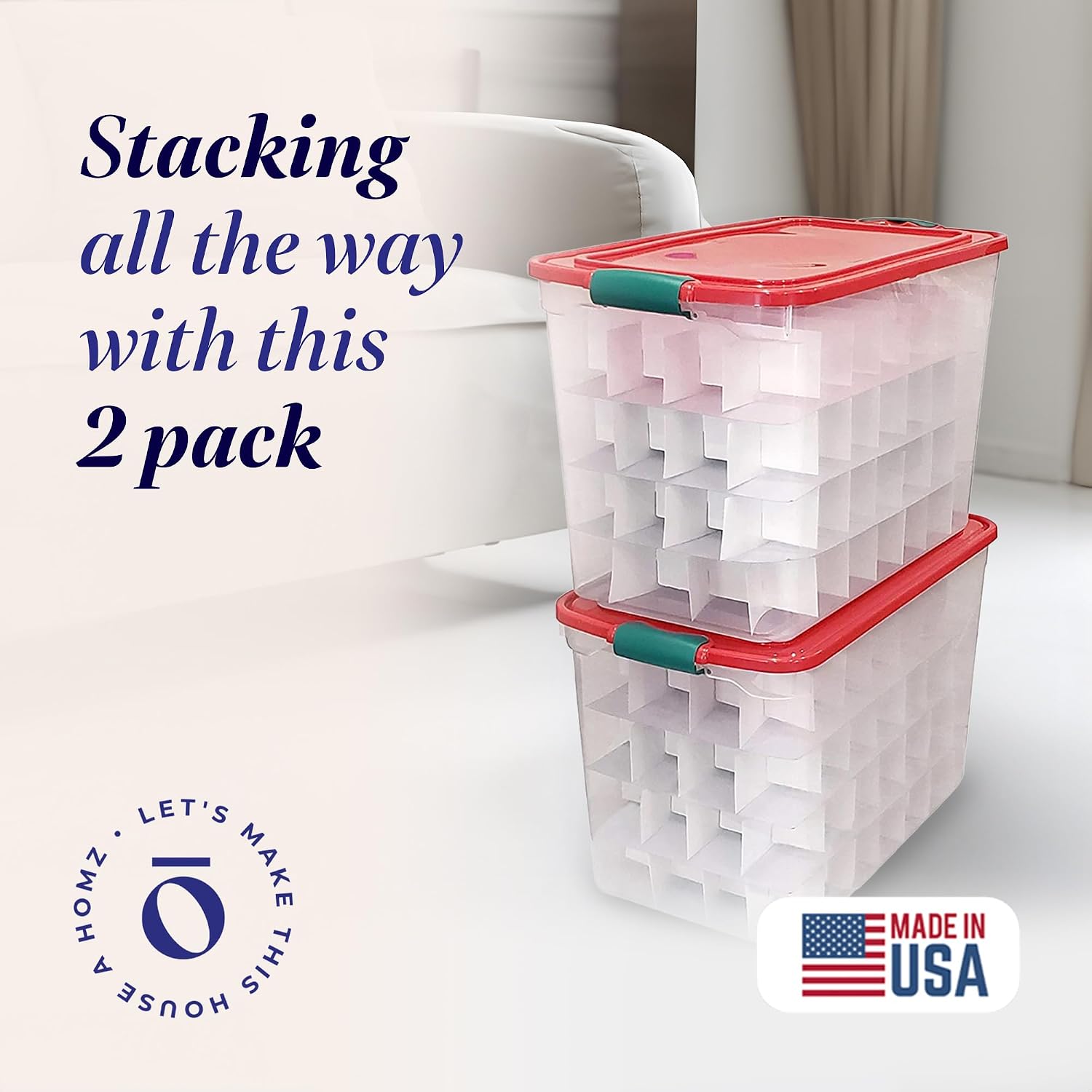 HOMZ Holiday Tote Plastic Storage Bin with Lid, 112 Qt, Clear/Red, 2 Pack