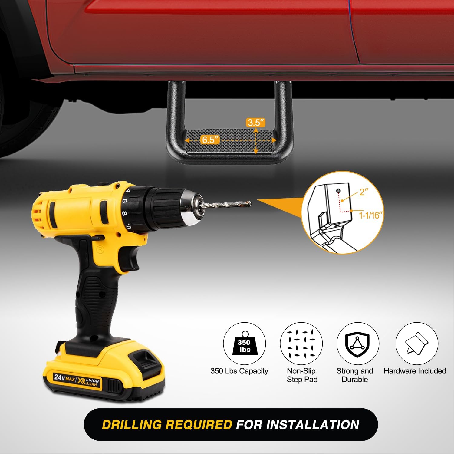 Nilight Aluminum Slip-Proof Nerf Steps 2Pcs Black for Pickup Trucks | Drilling required Universal Side Step Side Hoop Steps Nerf Bars Assembly for Chevy (Chevrolet) Ford Toyota GMC Dodge RAM