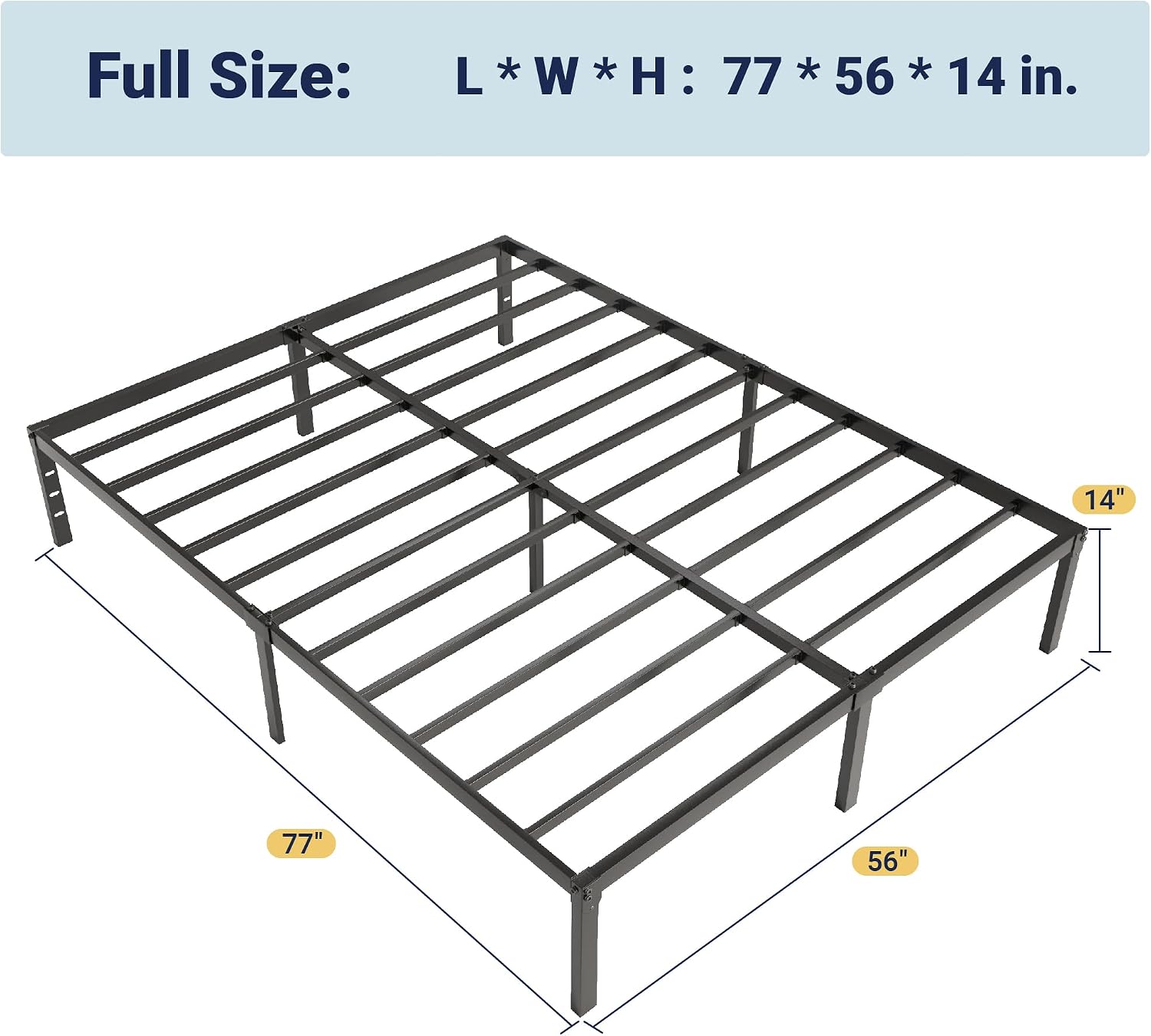 Allewie Full Size Bed Frame, 14 inch Metal Platform Beds with Storage Space, No Box Spring Needed and Easy Assembly, White