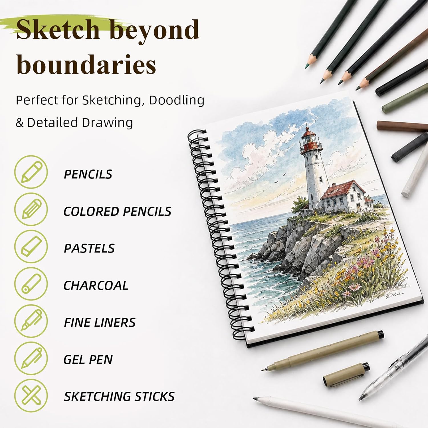 conda 8.5"x11" Sketch Book, 80 Sheets (68 lb/100gsm), Spiral Bound Artist Sketch Pad, Durable Acid Free Drawing Paper for Drawing Painting
