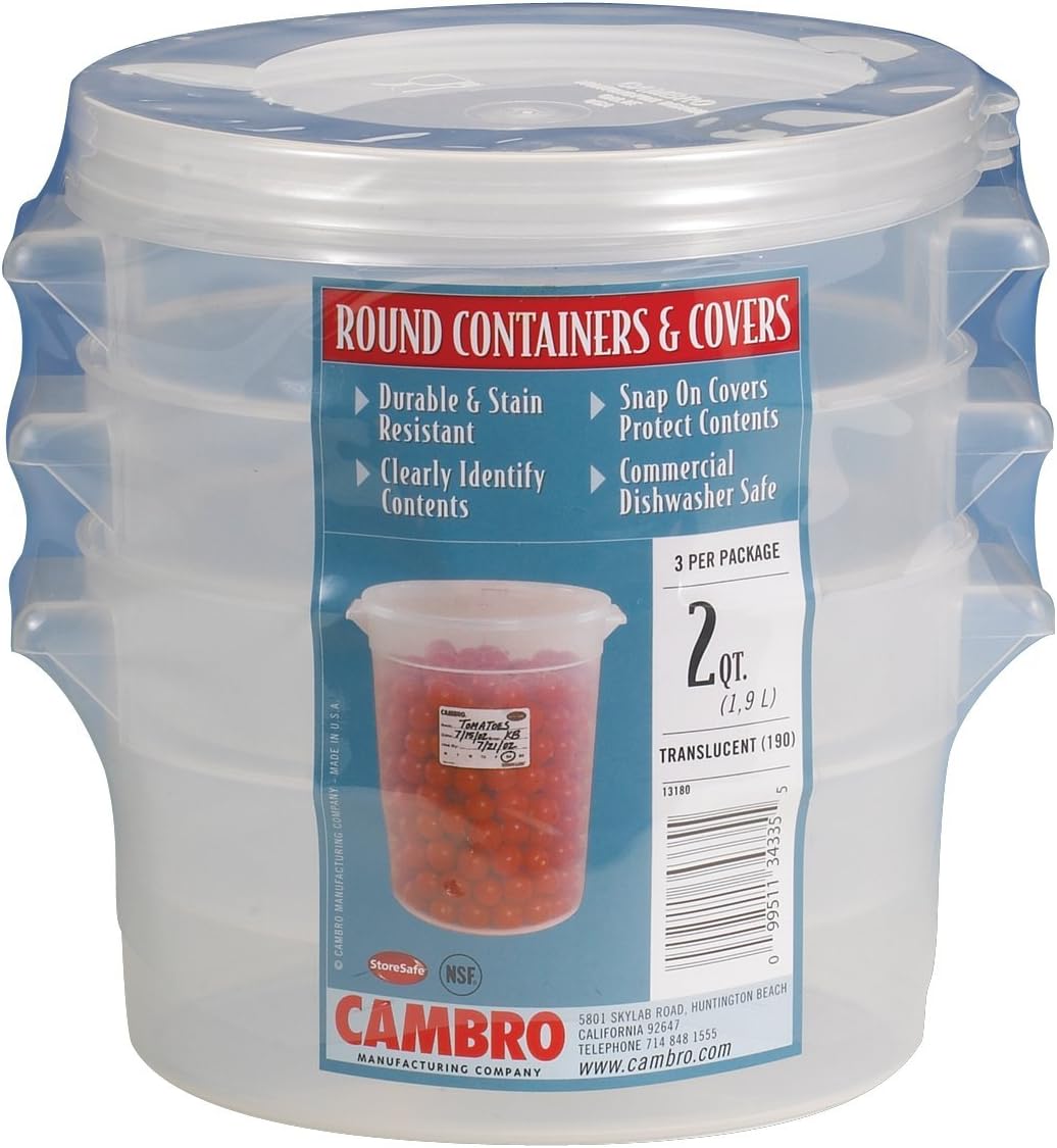 Cambro 2-Quart Round Food-Storage Container with Lid, Set of 3