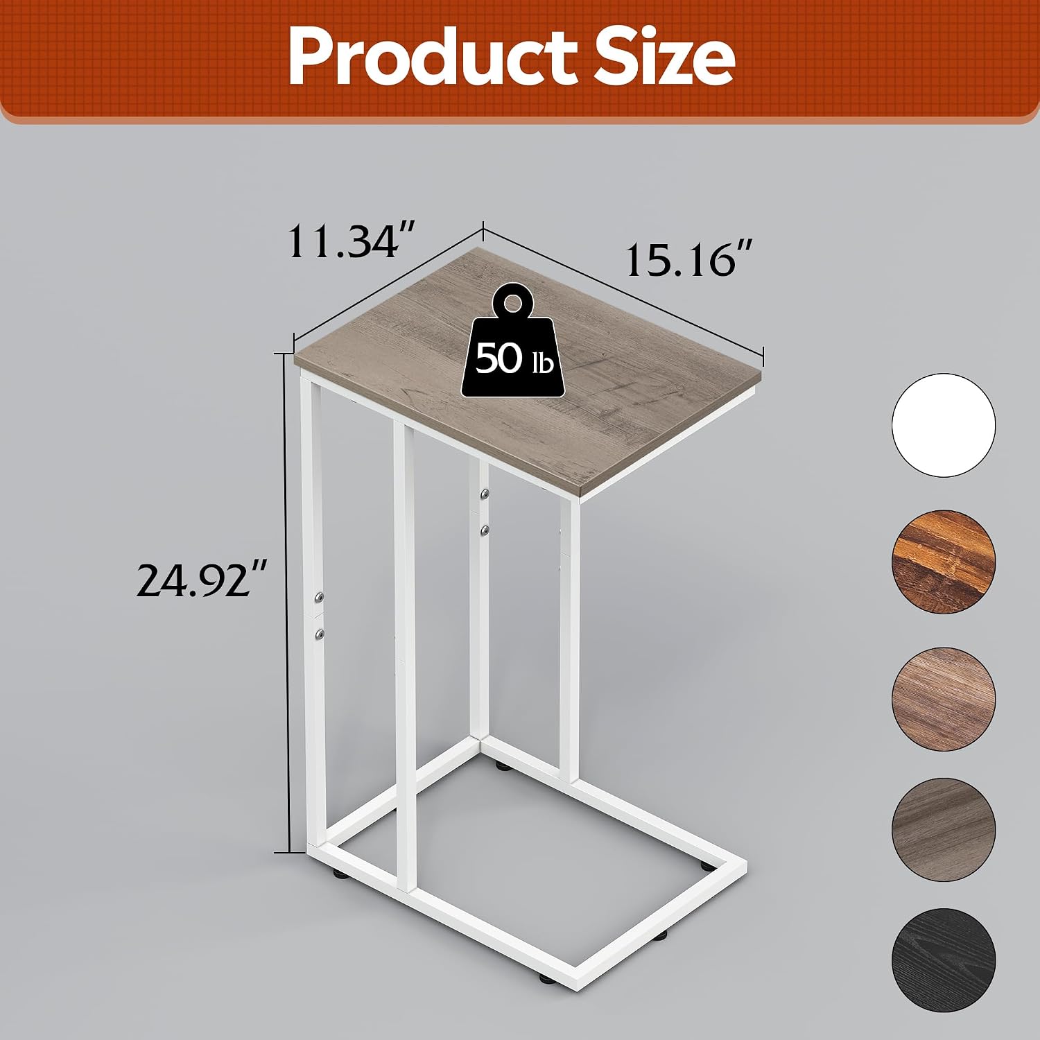 WLIVE C Shaped End Table, Small Side Tables for Sofa and Bed, Couch Table that Slides Under for Living Room, Bedroom, Home Office, Small Spaces