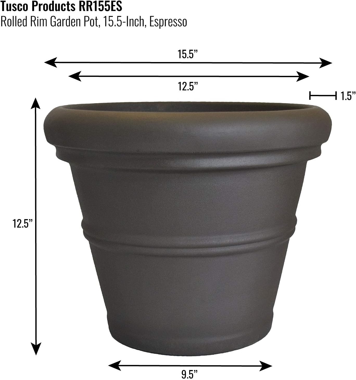 Tusco Products T30 Rolled Rim Pot, Round, Terra Cotta, 30-Inch