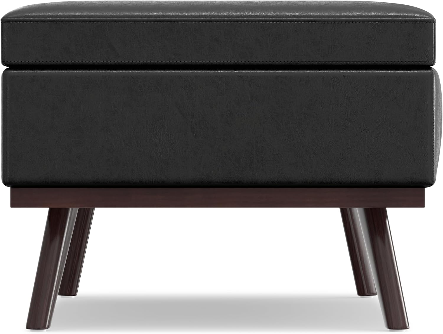 SIMPLIHOME Owen 34" Wide Vegan Leather Lift Top Ottoman in Dark Blue