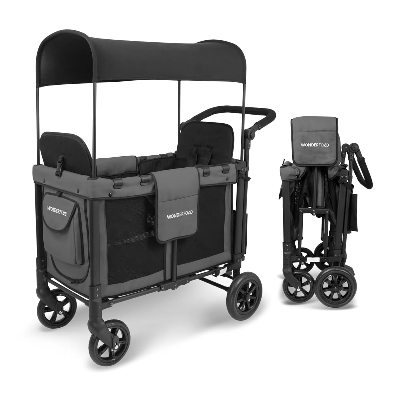 WonderFold W2 Stroller Wagon, Steel Frame, 2 Seater, Black