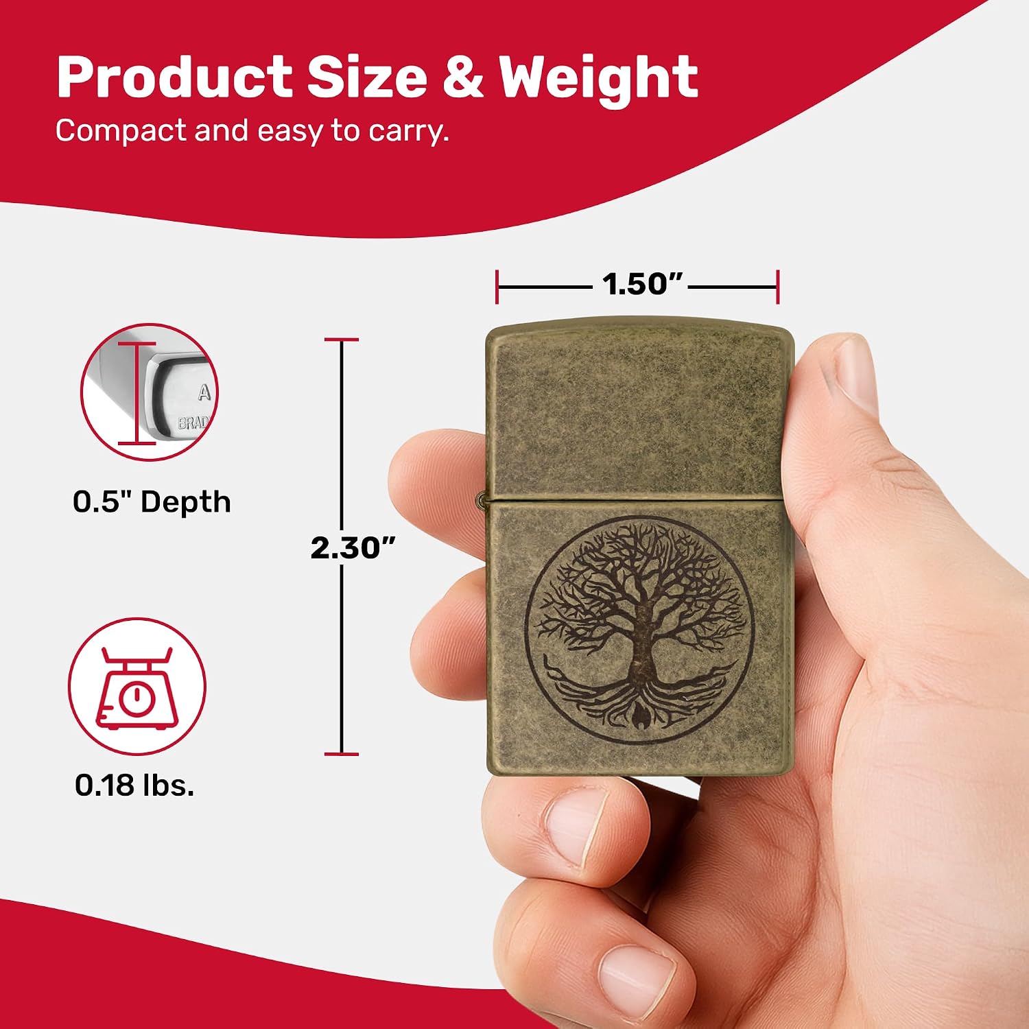 Zippo Tree of Life Pocket Lighter - Refillable Flip-Top Windproof Lighters - Spiritual and Symbolic Design Pocket Lighters - Luxury Metal Lighter Made in USA