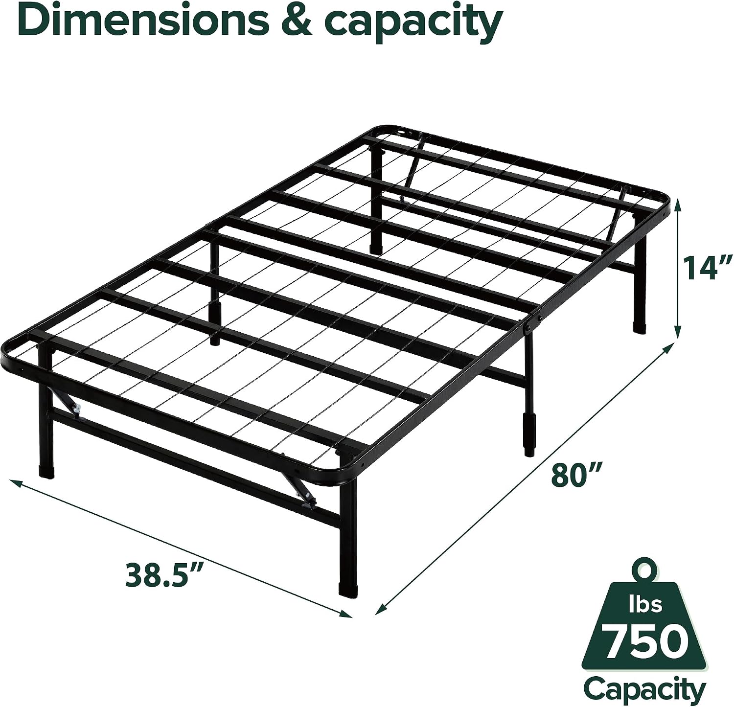 Zinus SmartBase Tool-Free Assembly Mattress Foundation, 14 Inch Metal Platform Bed Frame, No Box Spring Needed, Sturdy Steel Frame, Underbed Storage, Black, Queen