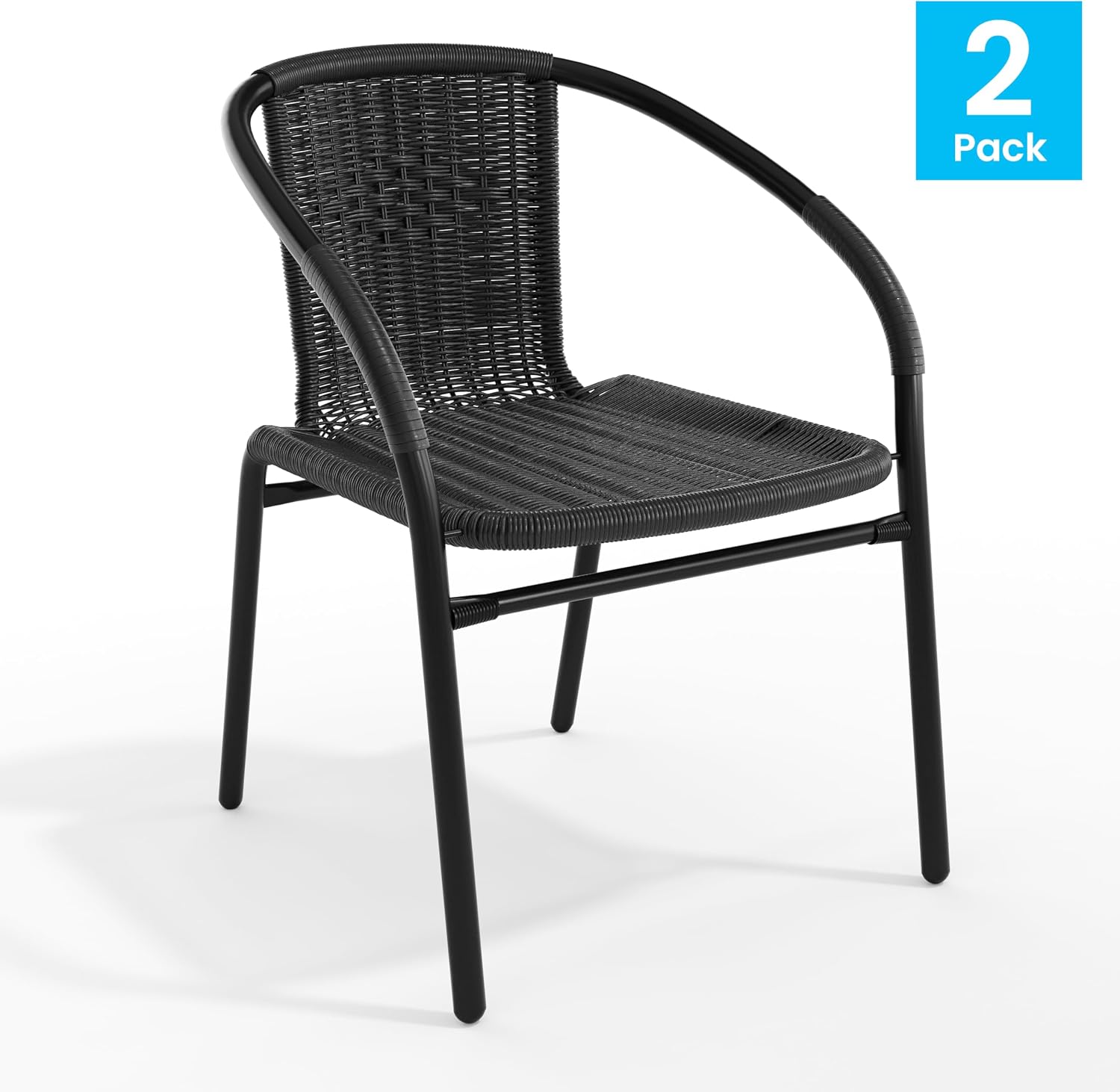 Flash Furniture Lila Modern Rattan Indoor/Outdoor Stackable Dining Chairs, Stacking Rattan Bistro Chairs for Patio or Restaurant, Set of 4, Brown | Commercial Grade, Indoor/Outdoor Use