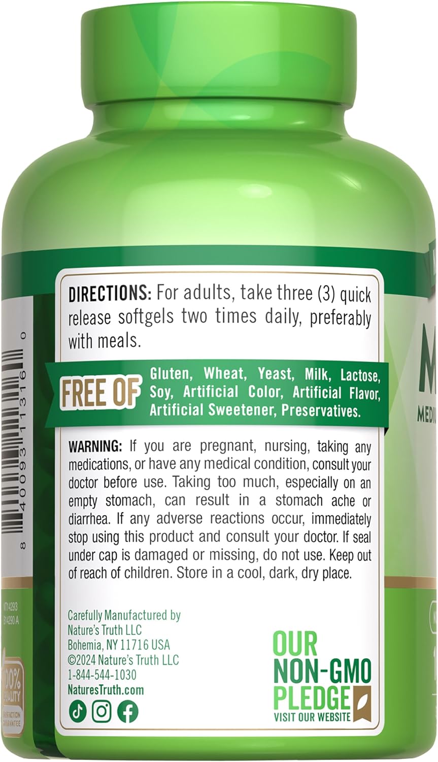 Nature's Truth MCT Oil Pills | 3600mg | 100 Softgels | Keto Friendly